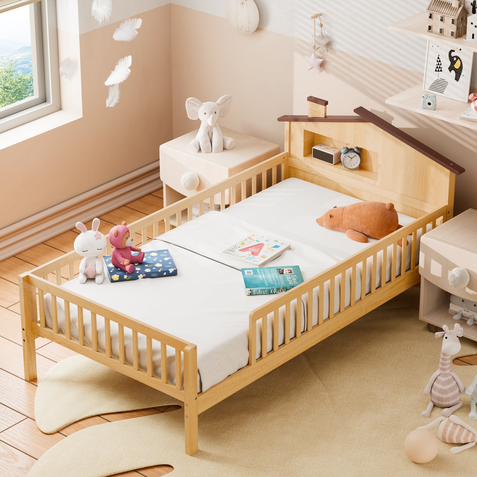 Solid Wood Twin House Bed Frame