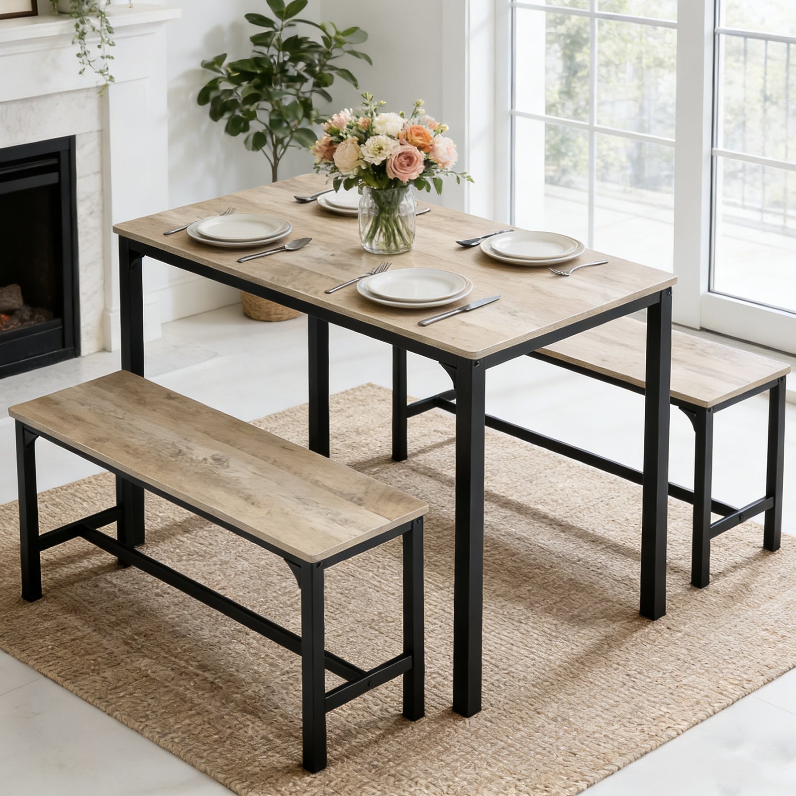 3/4-Piece Black Gray Dining Table Set