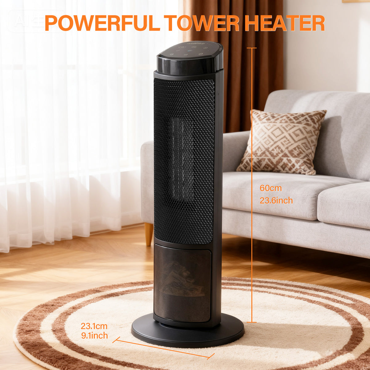 Space Heater for Indoor Use, 23-Inch Portable Electric Heater with 7-Color Light