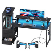 LED Computer Desk with Monitor Stand & Drawers