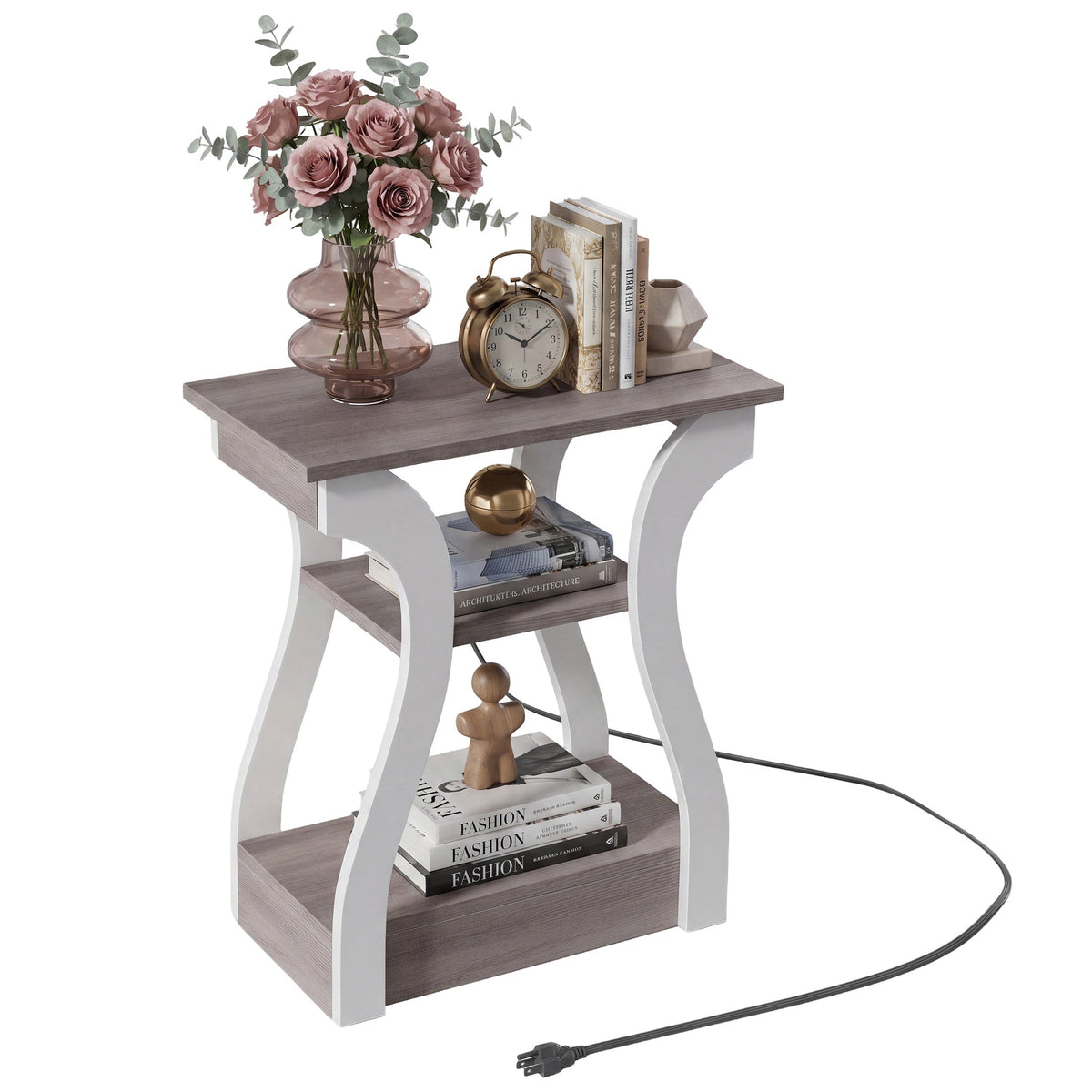 3-Tier End Table with Charging Station – USB & Type-C Ports, Side Table for Living Room & Bedroom