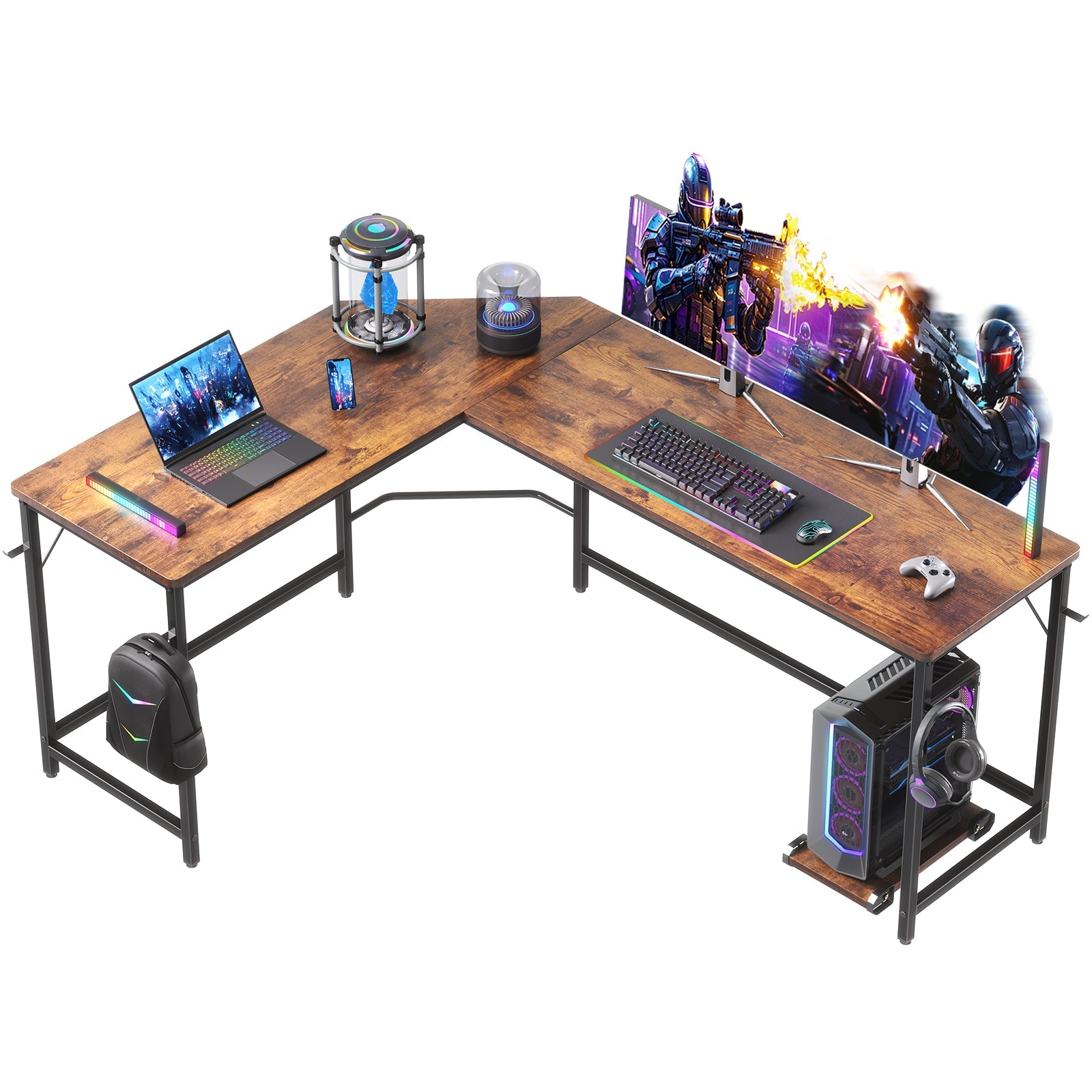 L-Shaped Computer Desk with CPU Stand