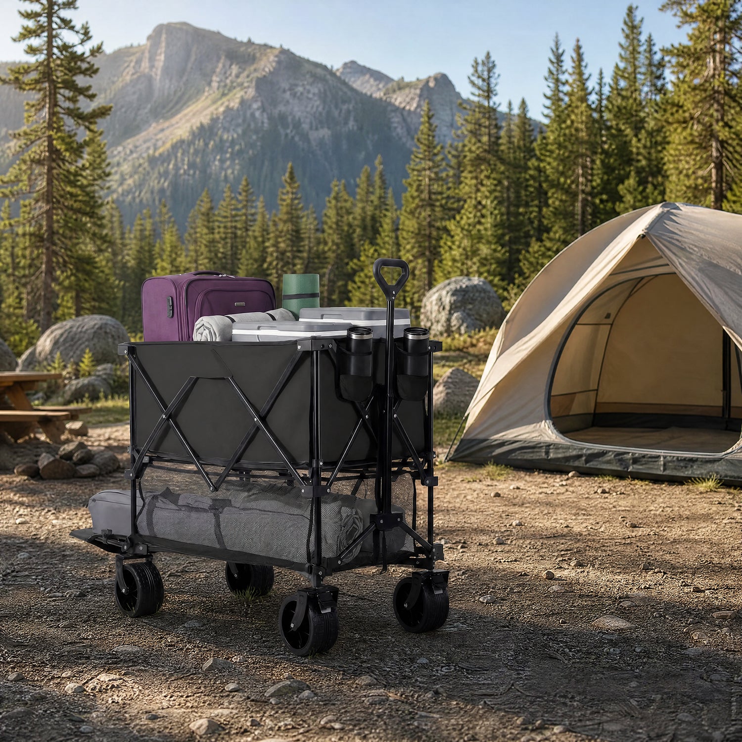 WareBay Double Decker Collapsible Wagon | 440lbs Heavy Duty 320L Utility Cart