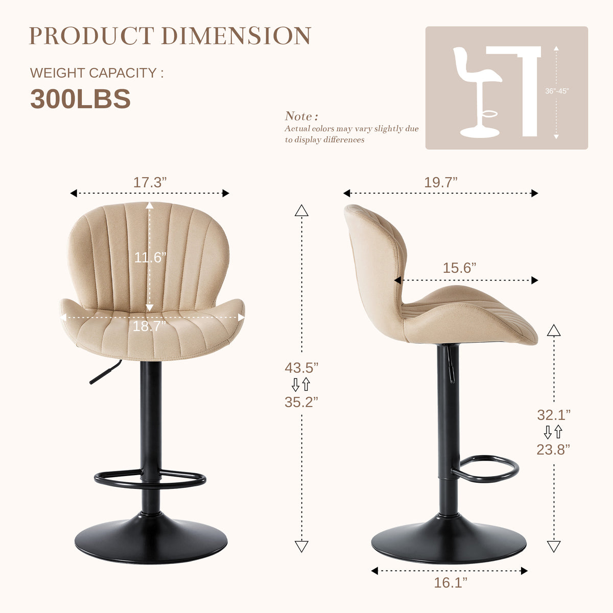 Modern Adjustable Swivel Bar Stools with Fabric Upholstery