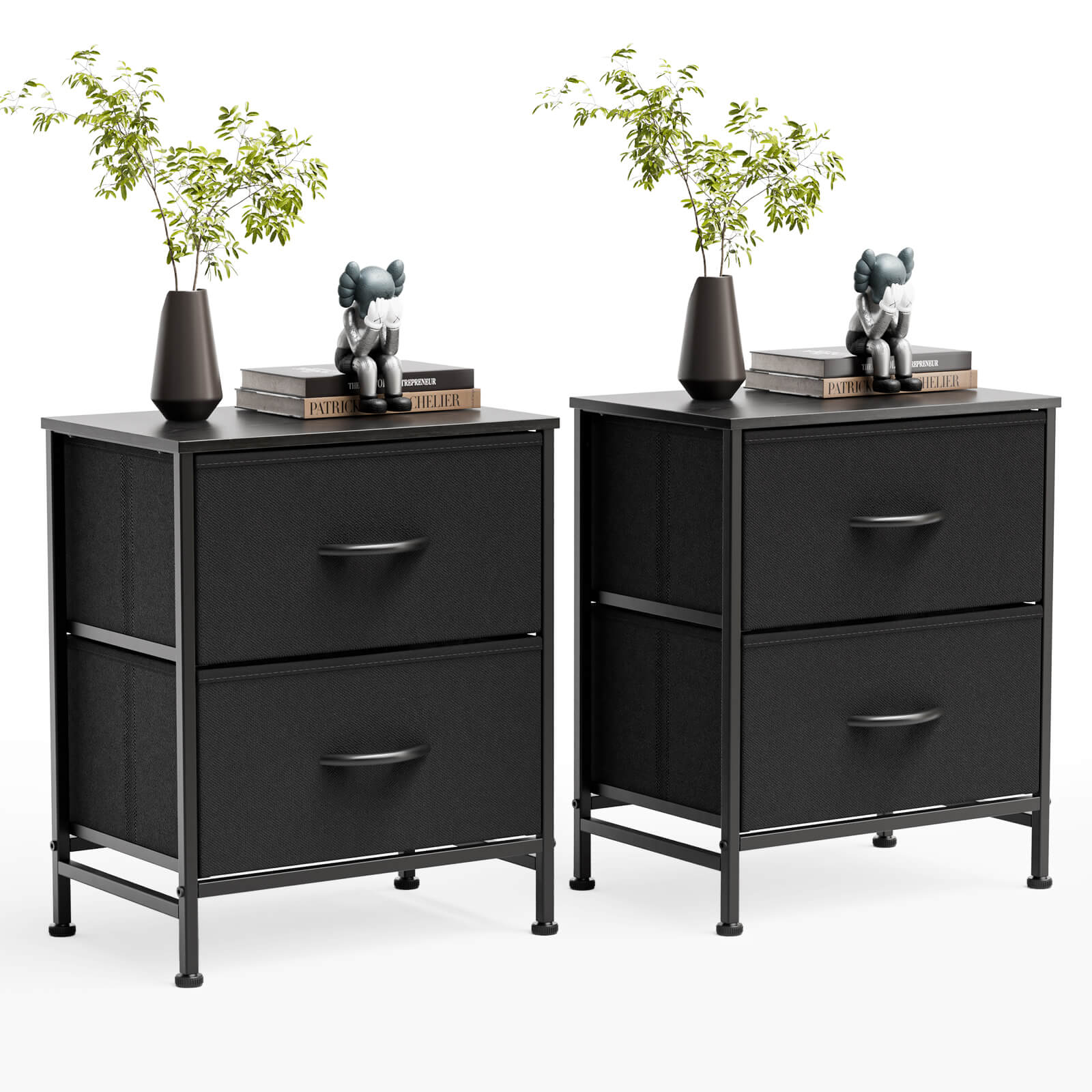 2-Piece Fabric Drawer Nightstand Set