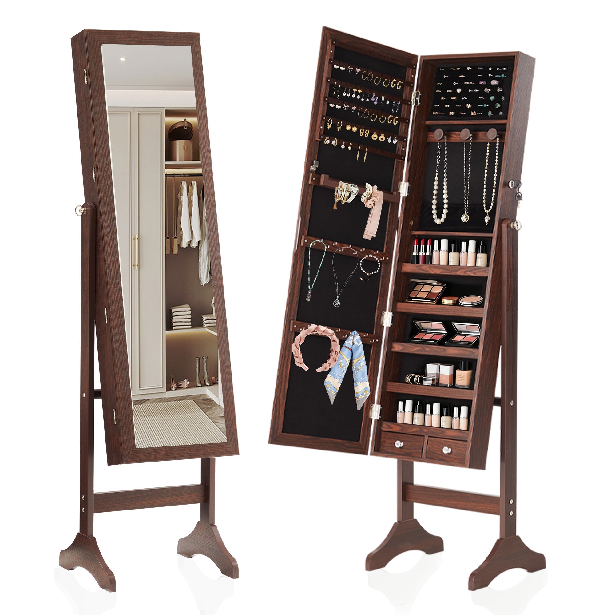 Freestanding Full Length Mirror Jewelry Cabinet