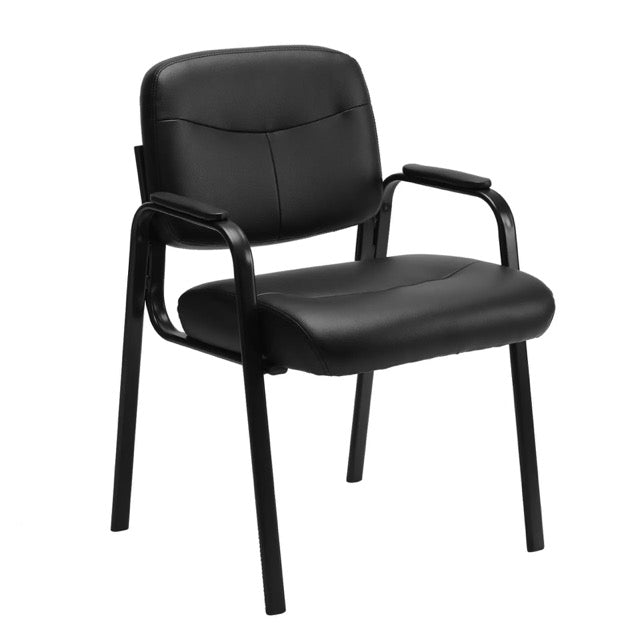 Leather Reception Chair with Padded Arms | PU Office Guest Chair, 250 lbs Capacity