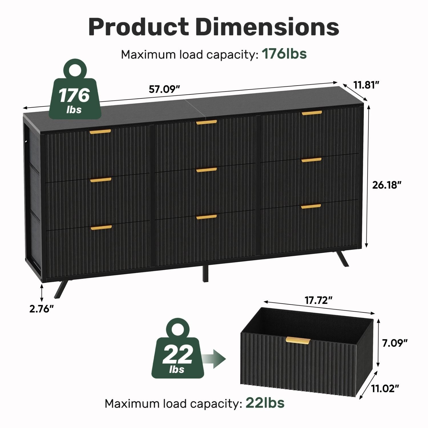 Warebay 9-Drawer Fluted Dresser for Bedroom, Wide Storage Chest of Drawers