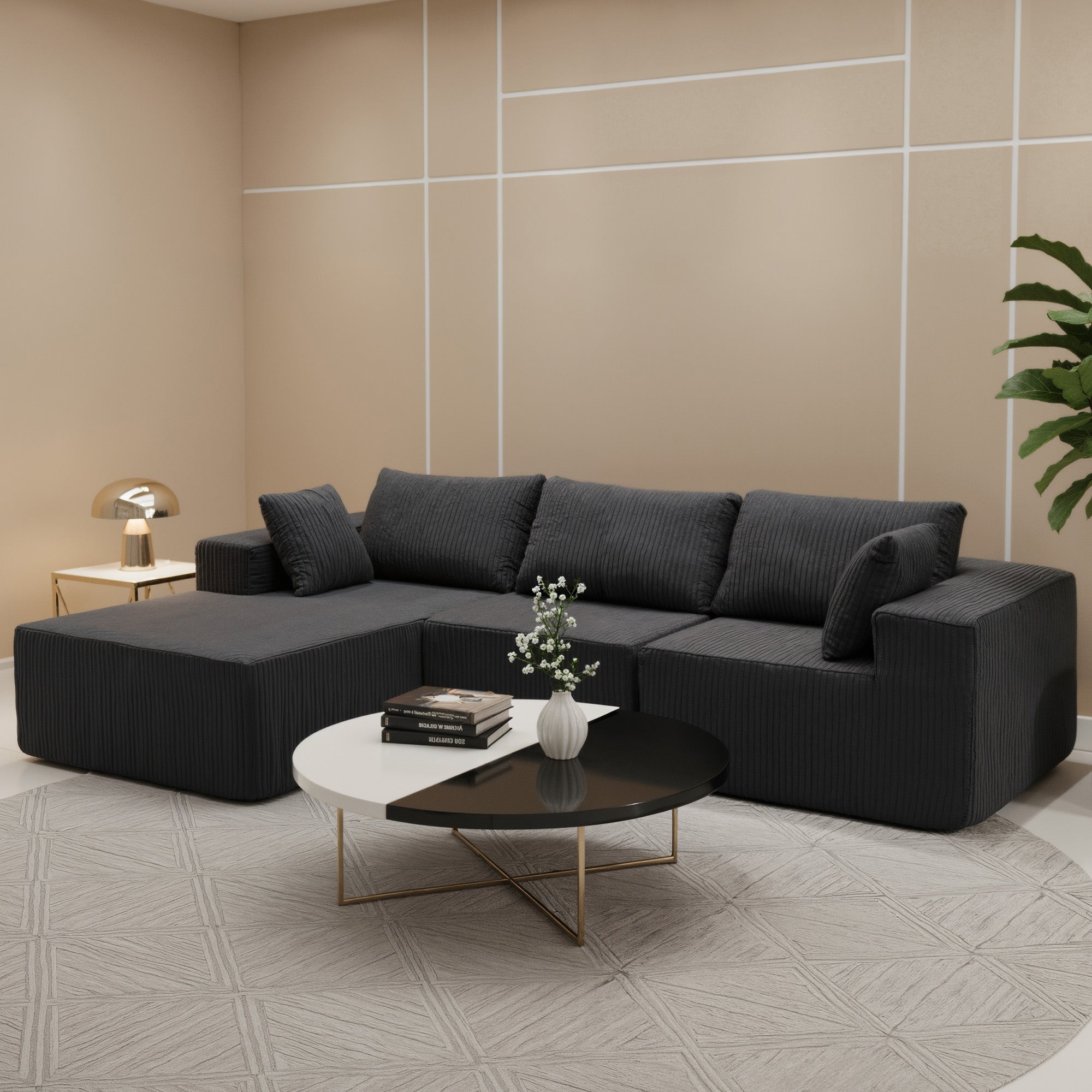 108" Modular Corduroy Sectional Sofa