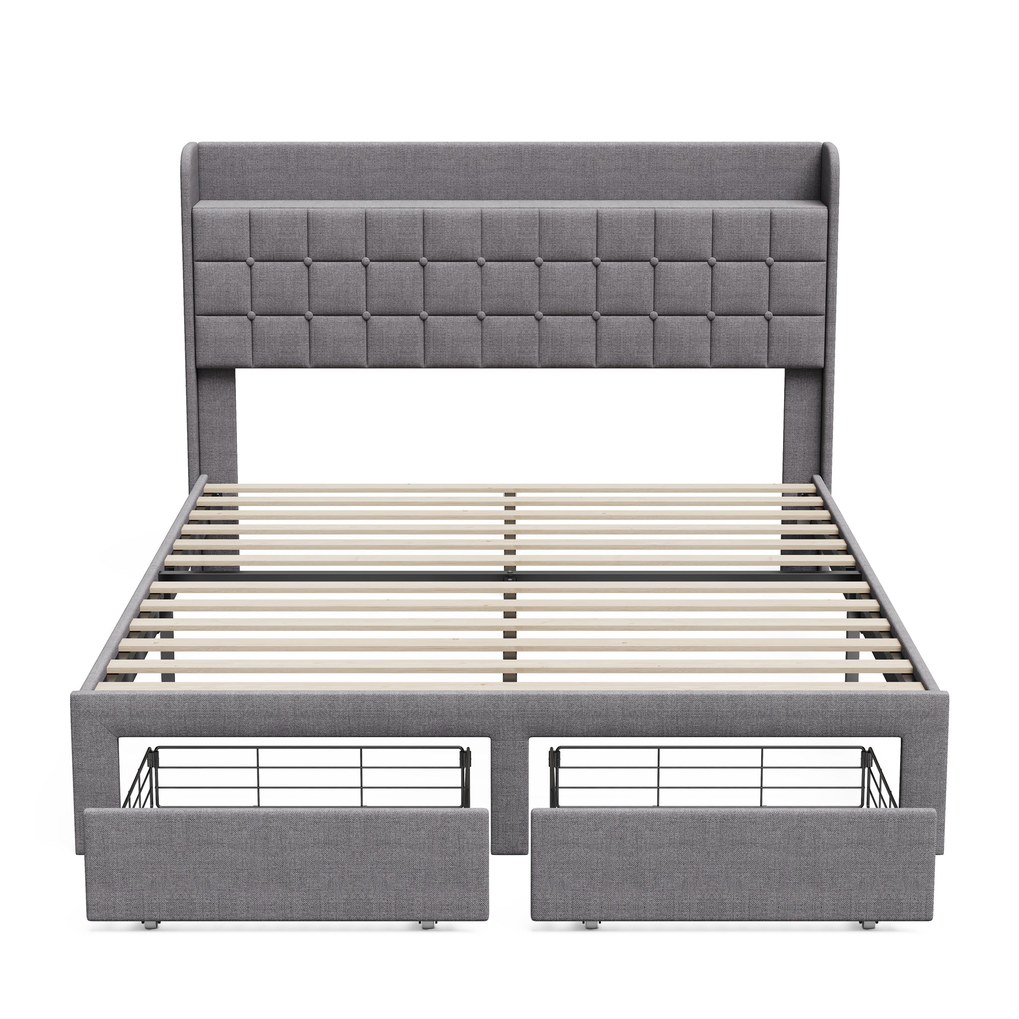 Upholstered Platform Bed Frame with Storage Drawers & Headboard, Full/Queen/King