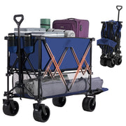 WareBay Double Decker Collapsible Wagon Cart – 440 lbs Capacity, 400L Storage & All-Terrain Wheels, Black