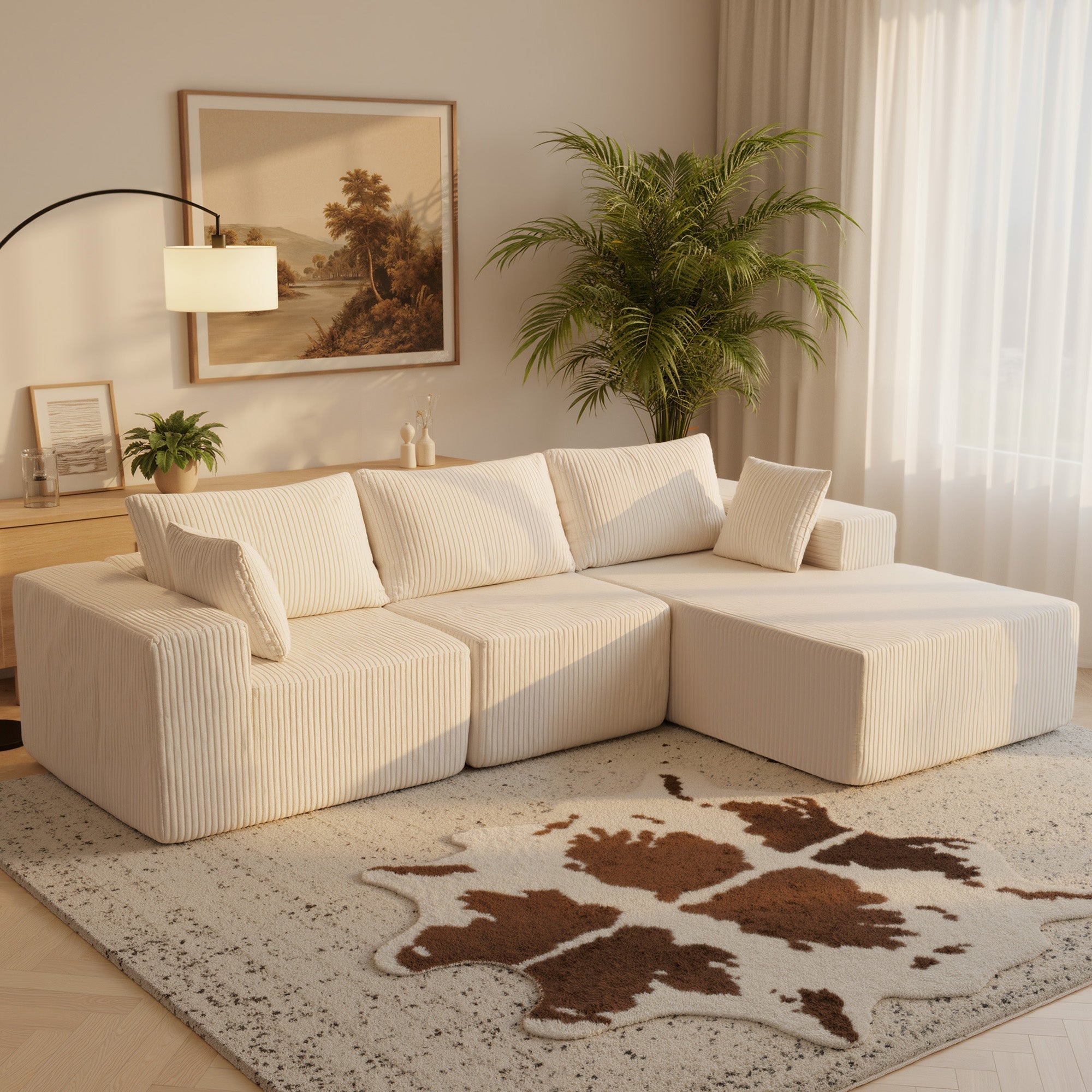 108" Modular Corduroy Sectional Sofa