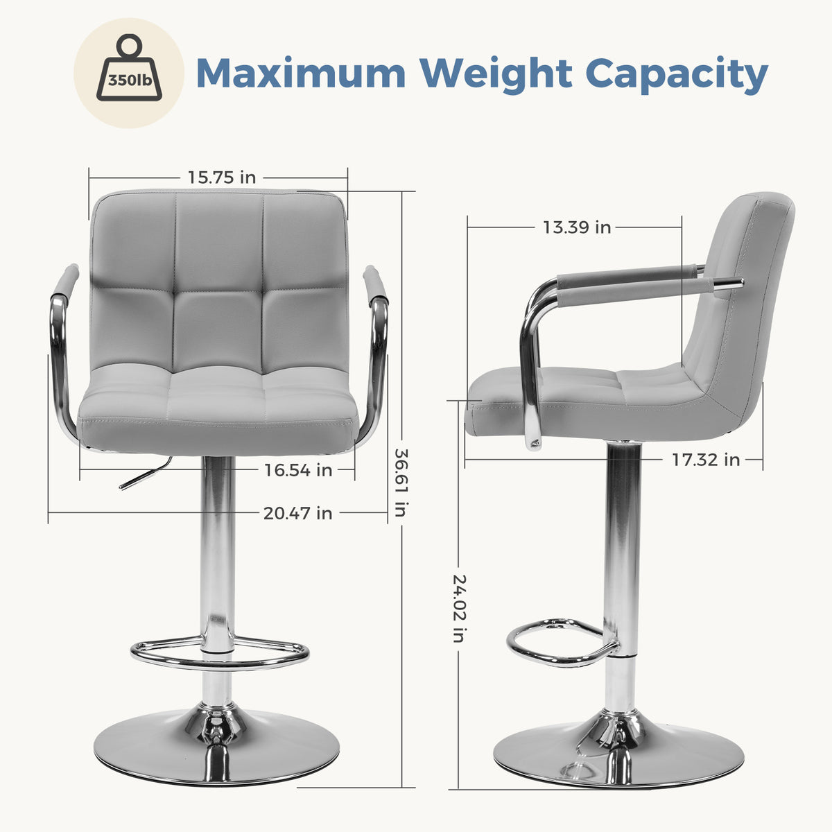 Bar Stools Set of 2, Adjustable Swivel Bar Stool