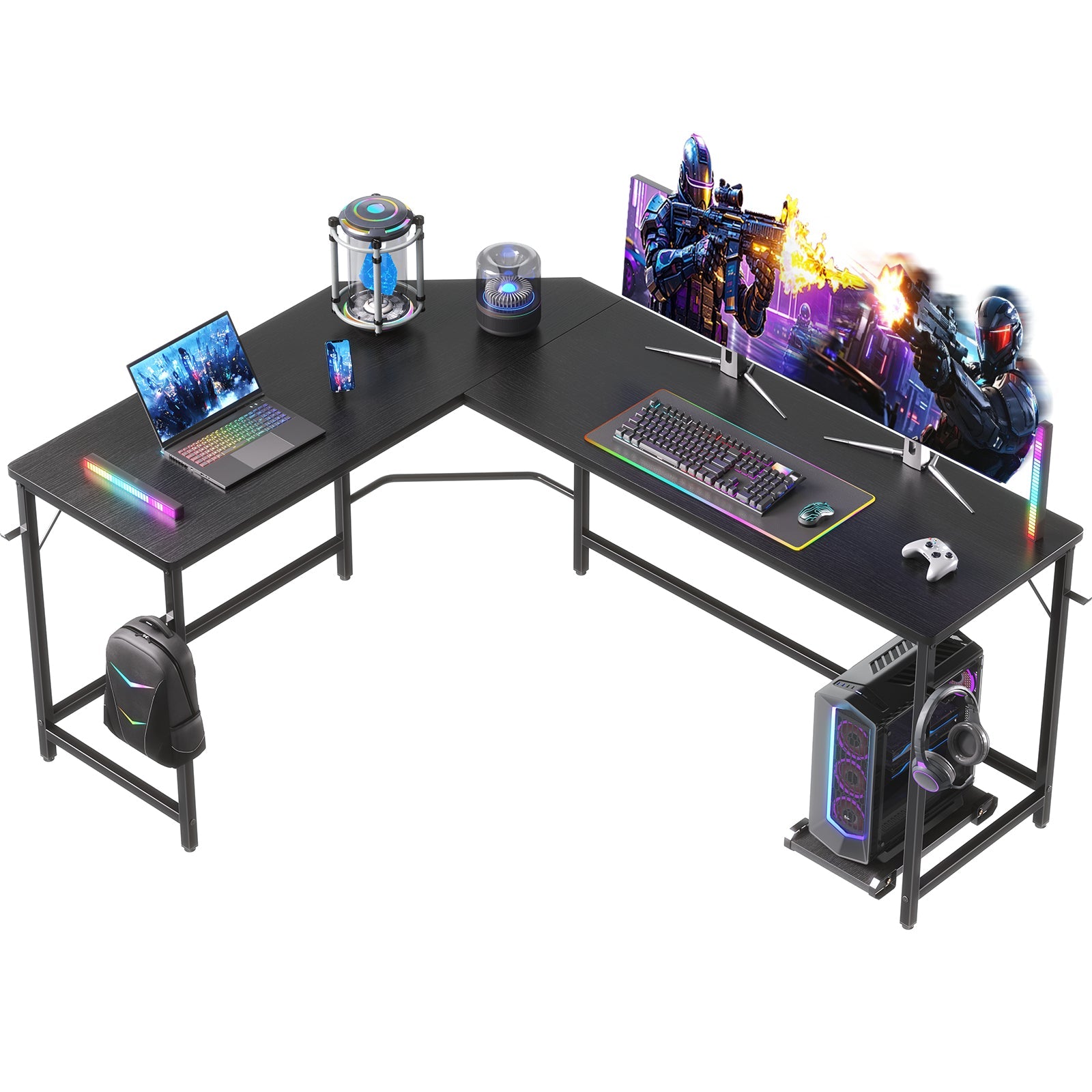 L-Shaped Computer Desk with CPU Stand