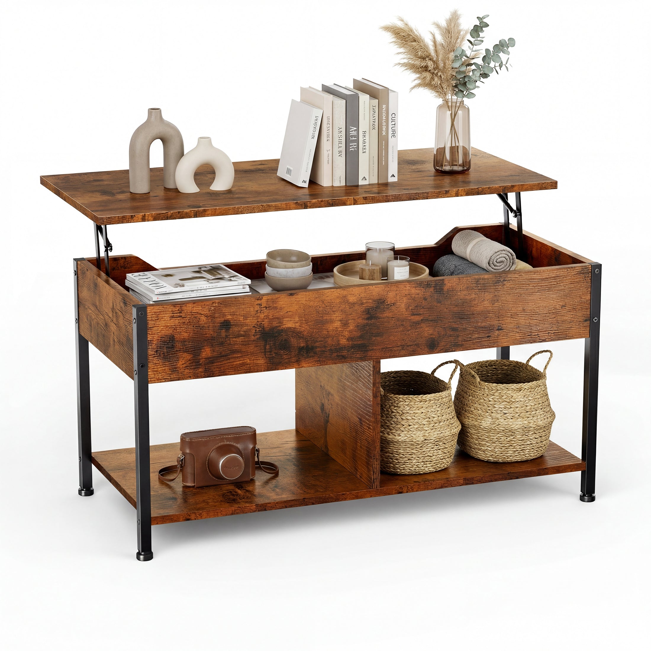 Adjustable Lift-Top Coffee Table with Storage