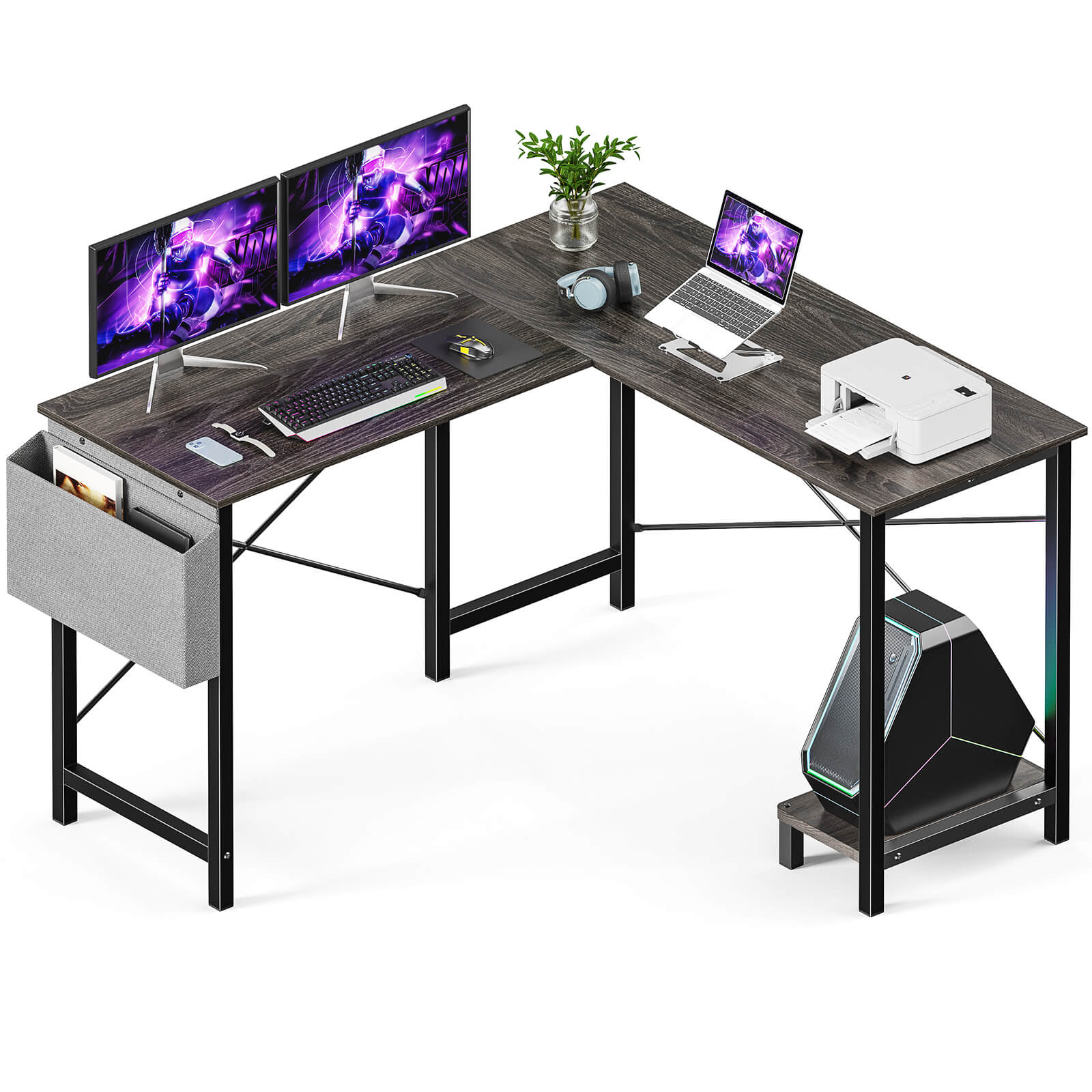 L-Shaped Wood Top Gaming Desk