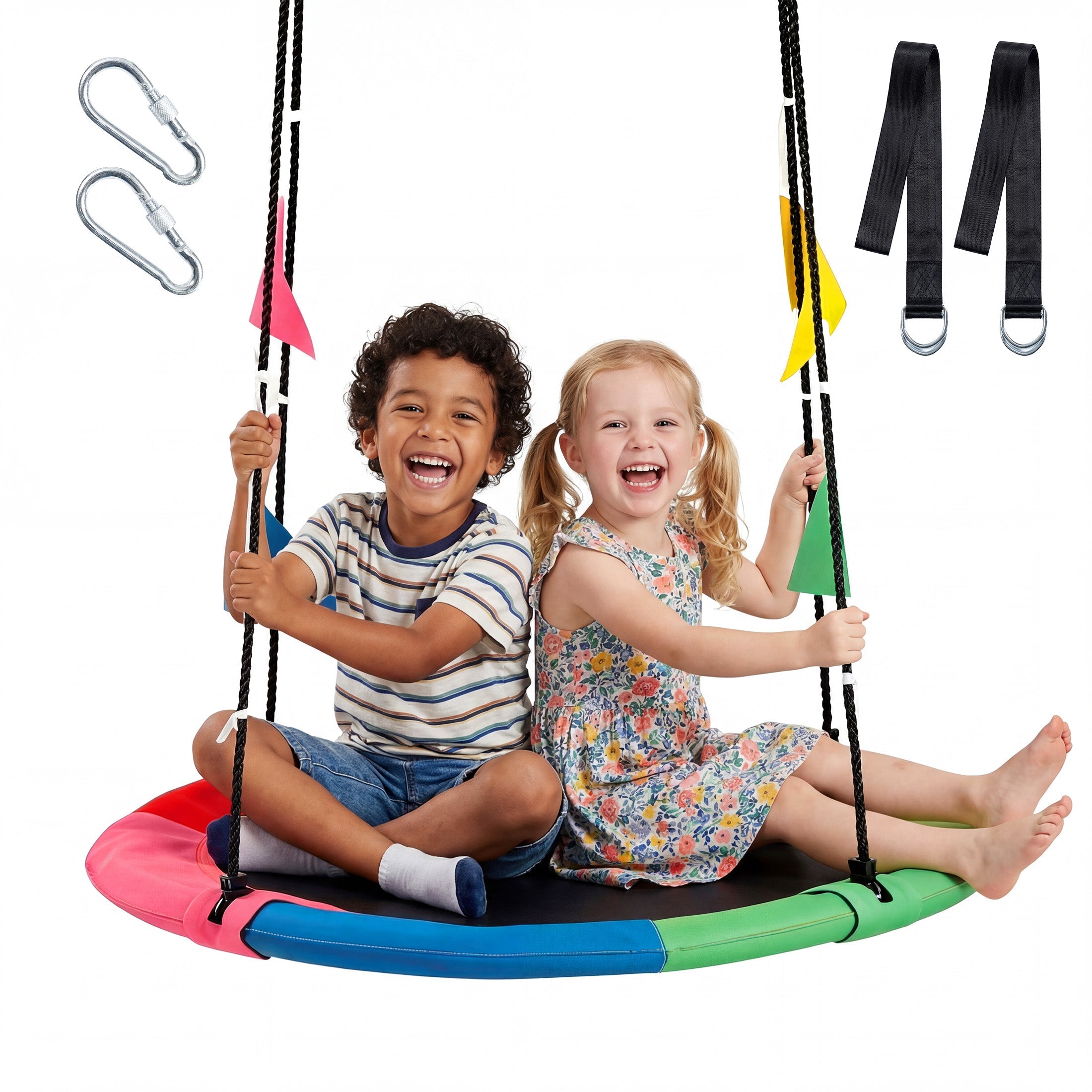 40" Kids Flying Saucer Swing with Detachable Flags – Heavy Duty Outdoor Tree Swing for Kids & Adults (440lbs Capacity, 600D Oxford Fabric)