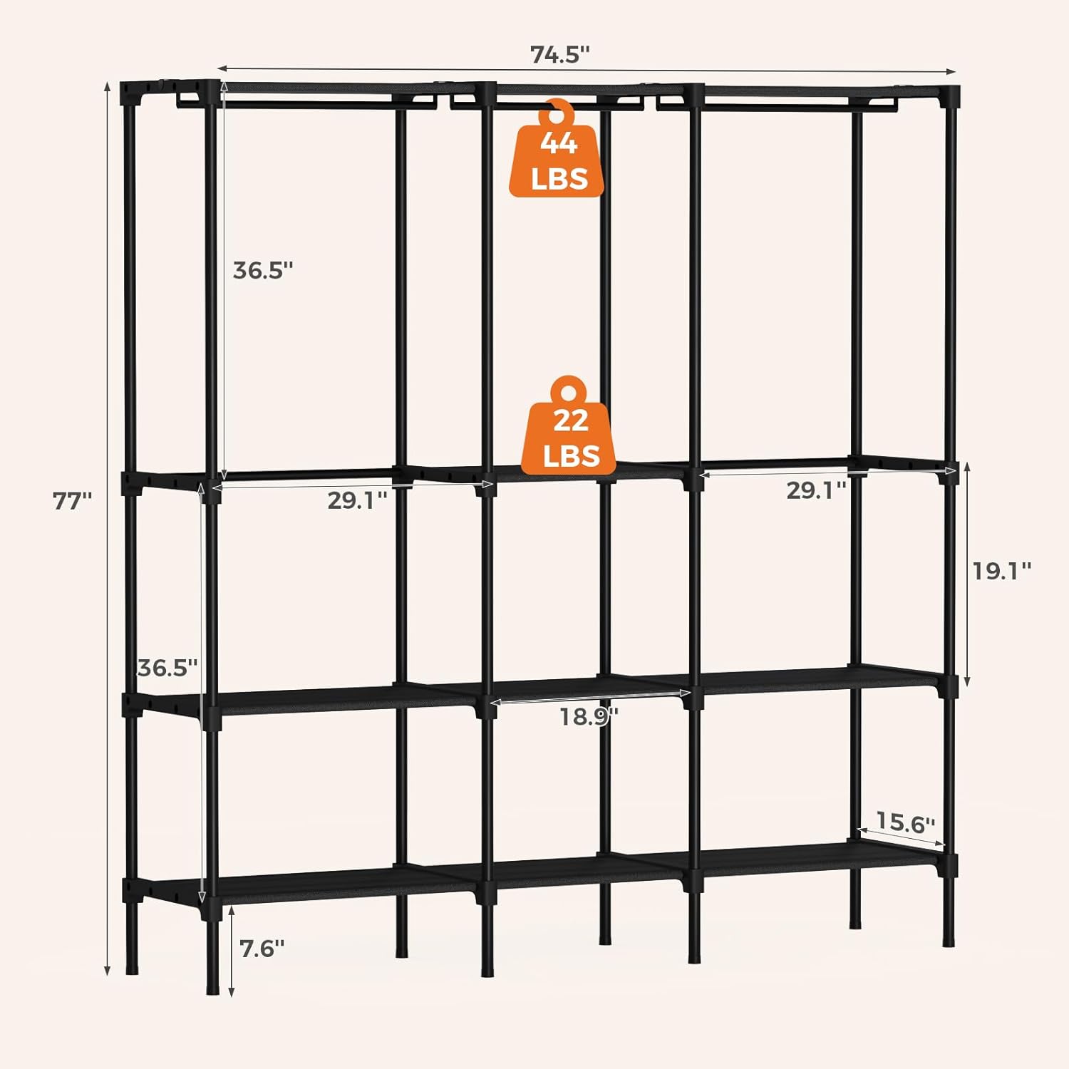 WareBay Open Wardrobe Organizer | Hanging Rod, Shelves & Shoe Storage