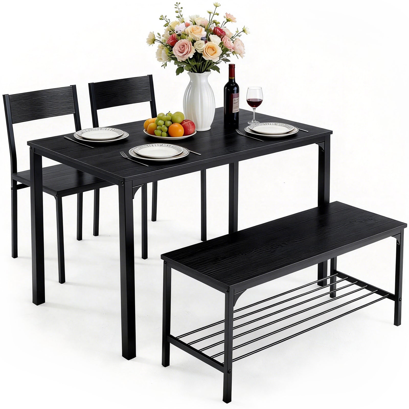 3/4-Piece Black Gray Dining Table Set