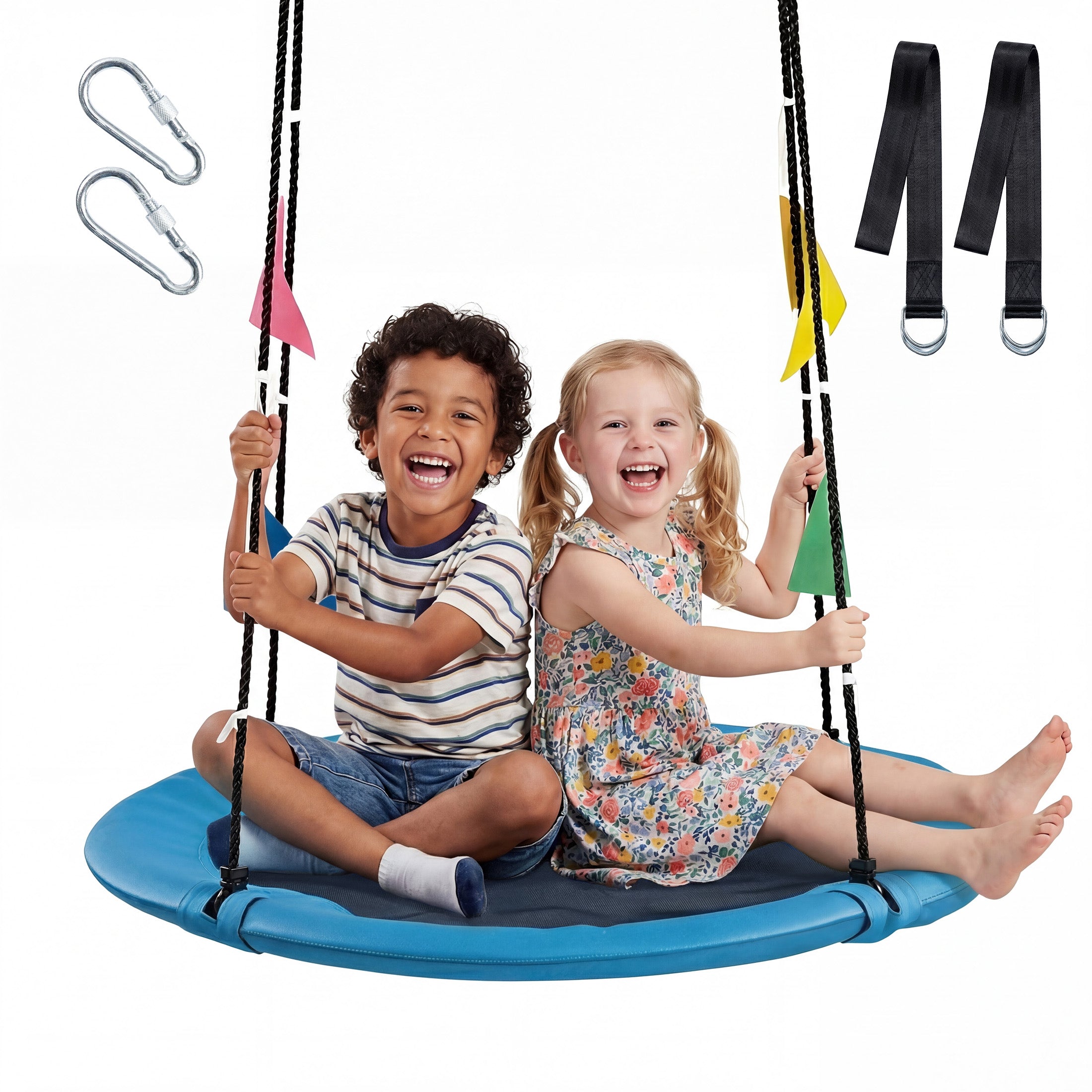 40" Kids Flying Saucer Swing with Detachable Flags – Heavy Duty Outdoor Tree Swing for Kids & Adults (440lbs Capacity, 600D Oxford Fabric)