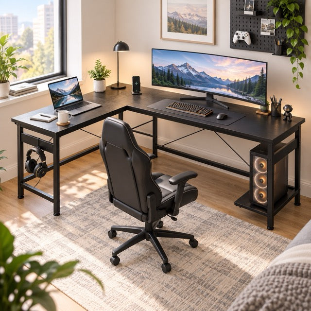 L-Shaped Computer Desk with CPU Stand