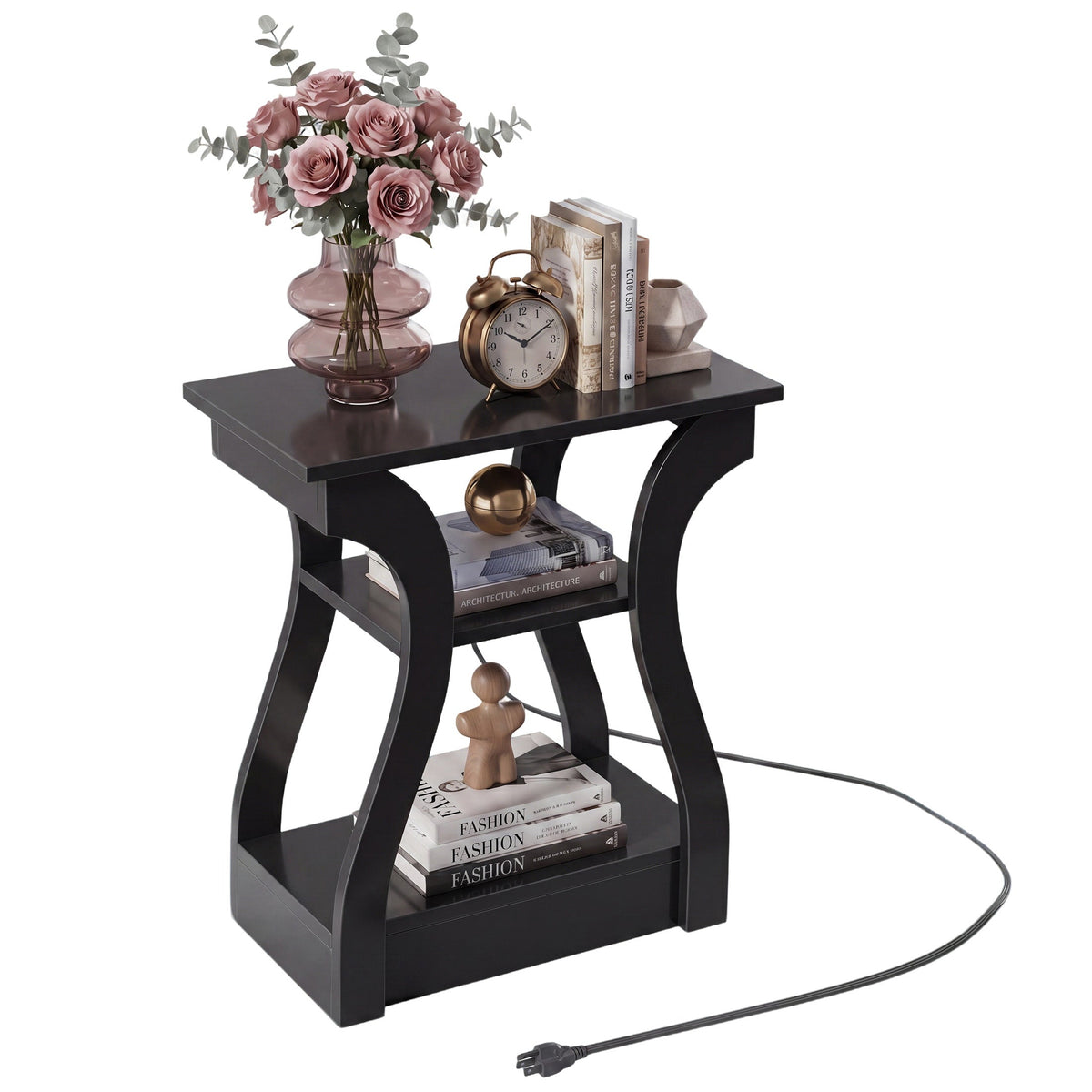 3-Tier End Table with Charging Station – USB & Type-C Ports, Side Table for Living Room & Bedroom