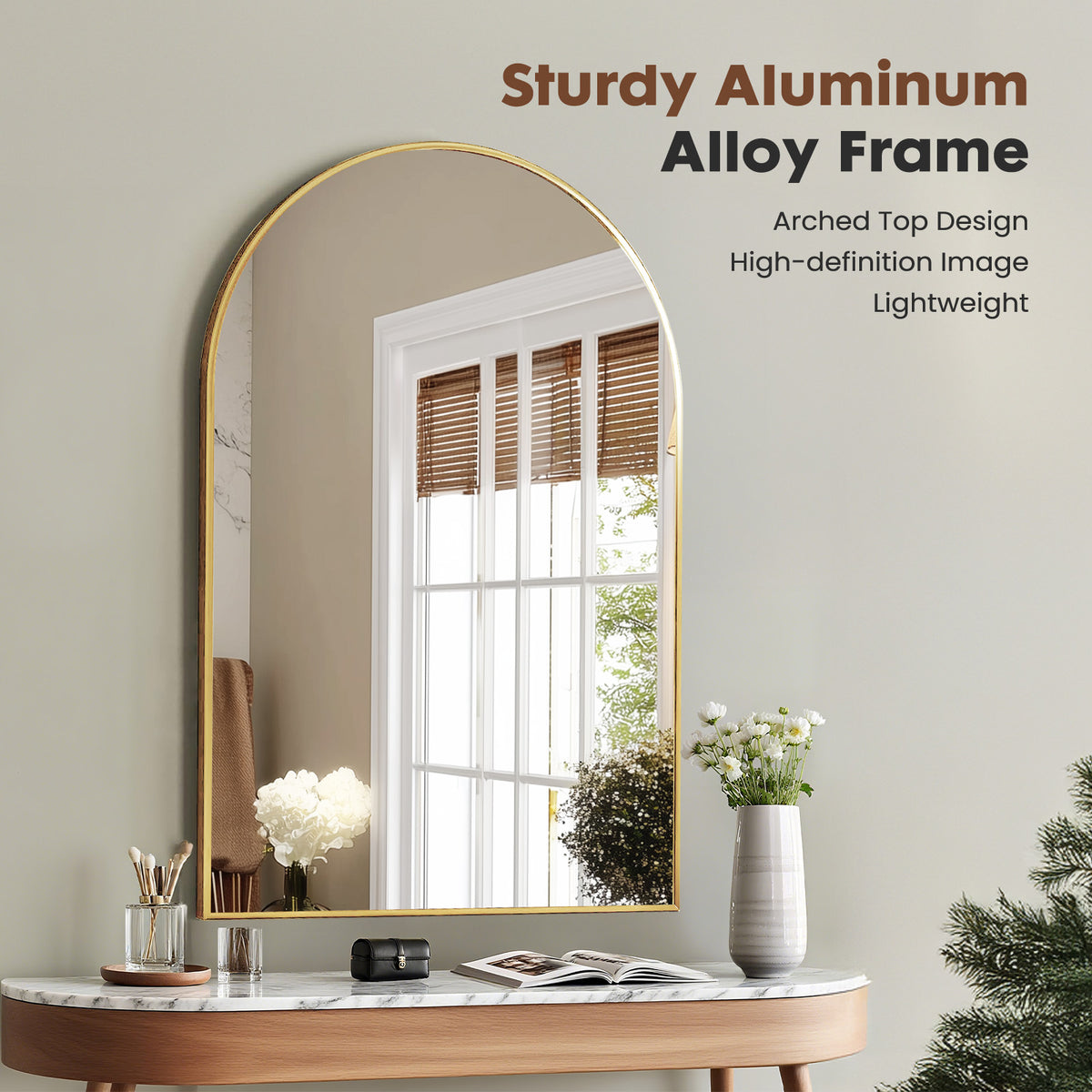 Arched Metal Frame Wall Mirror – Vanity Mirror for Bathroom, Bedroom & Entryway
