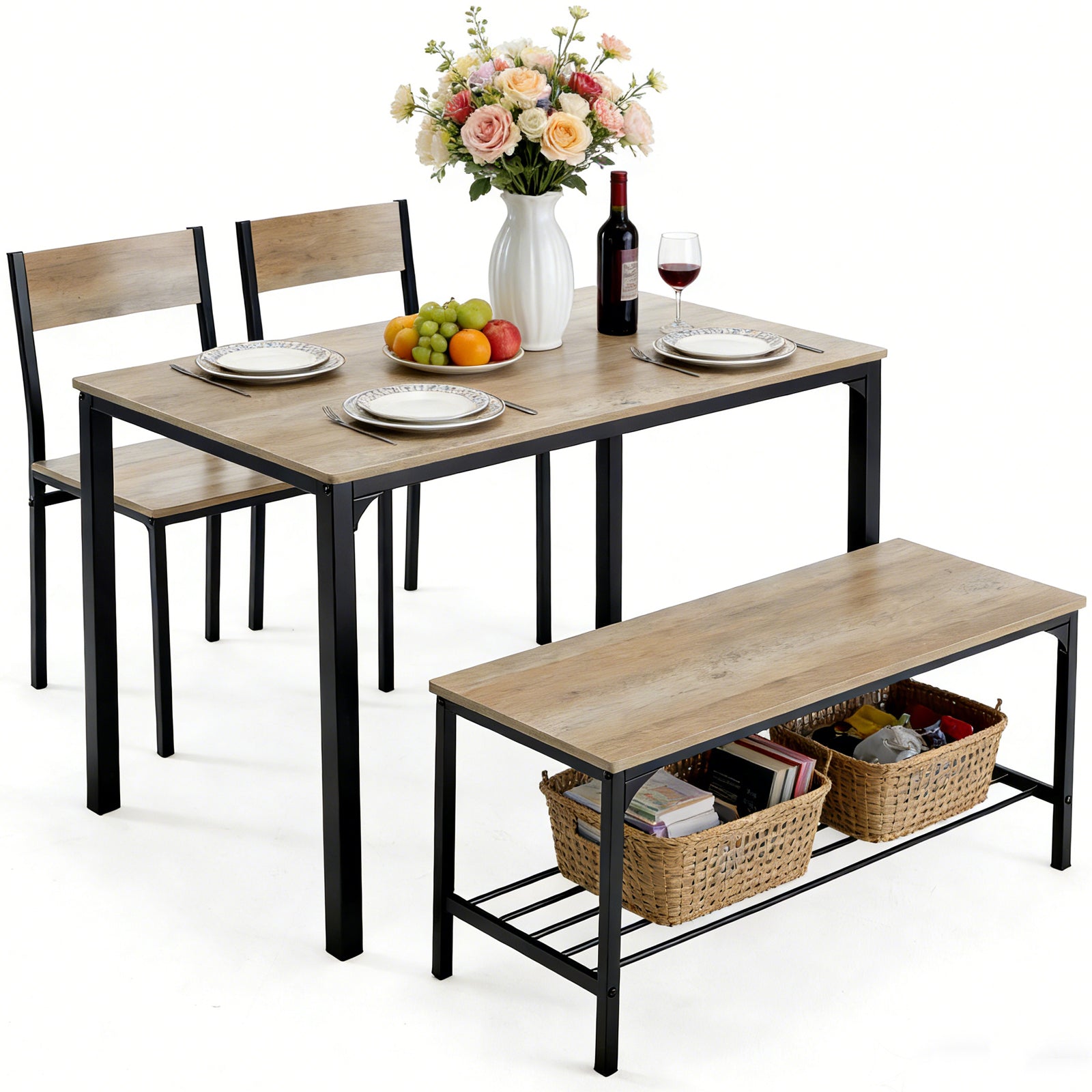3/4-Piece Black Gray Dining Table Set