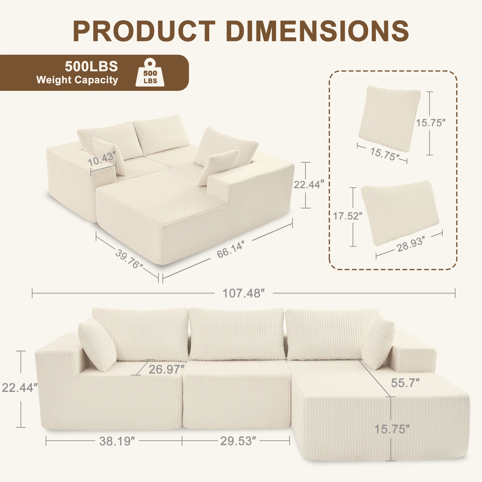 108" Modular Corduroy Sectional Sofa