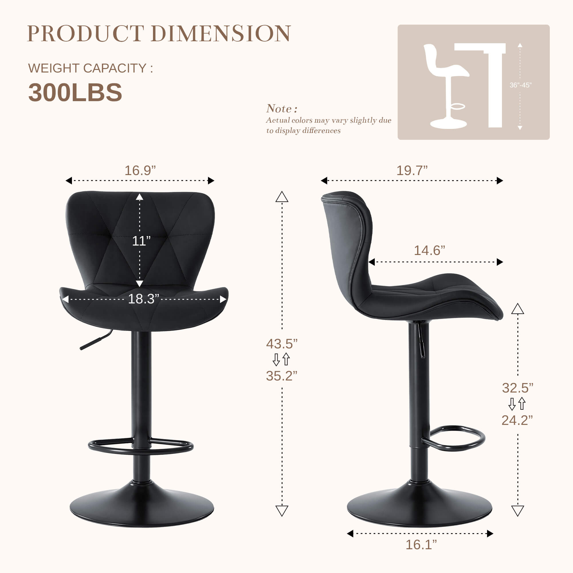 Faux Leather Diamond-Quilted Bar Stools Set of 2
