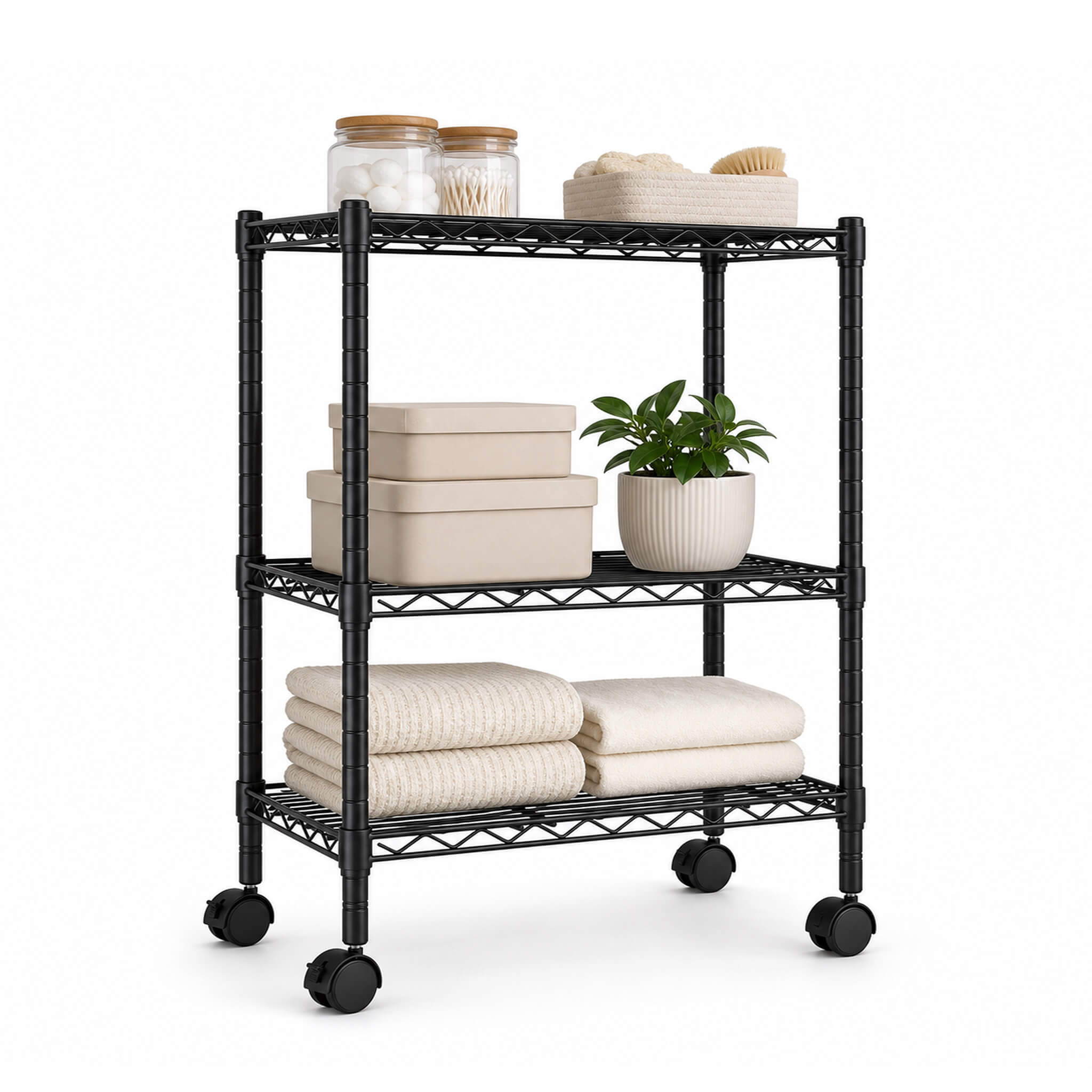 Heavy Duty Rolling Wire Shelving Unit, 3/4/5-Tier Metal Storage Shelf with Wheels