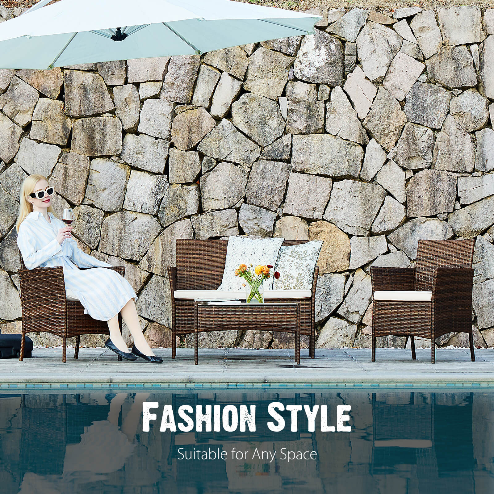 Brown Gray Resin Wicker Patio Rattan Set