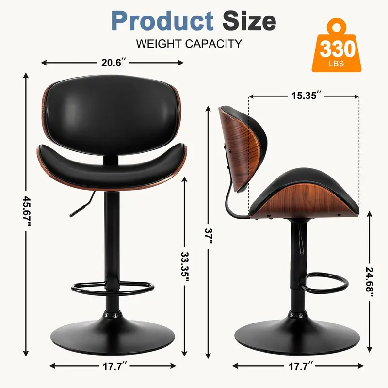 Adjustable Swivel PU Leather Bar Stools – Set of 2, 4, or 6 | Black & Brown