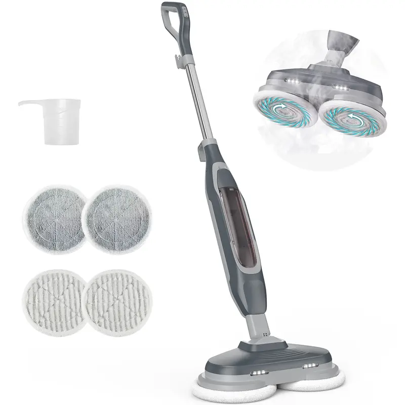 Hard Floor Steam Mop with Dual Rotating Heads – 3 Steam Modes, LED Headlights & Washable Pads
