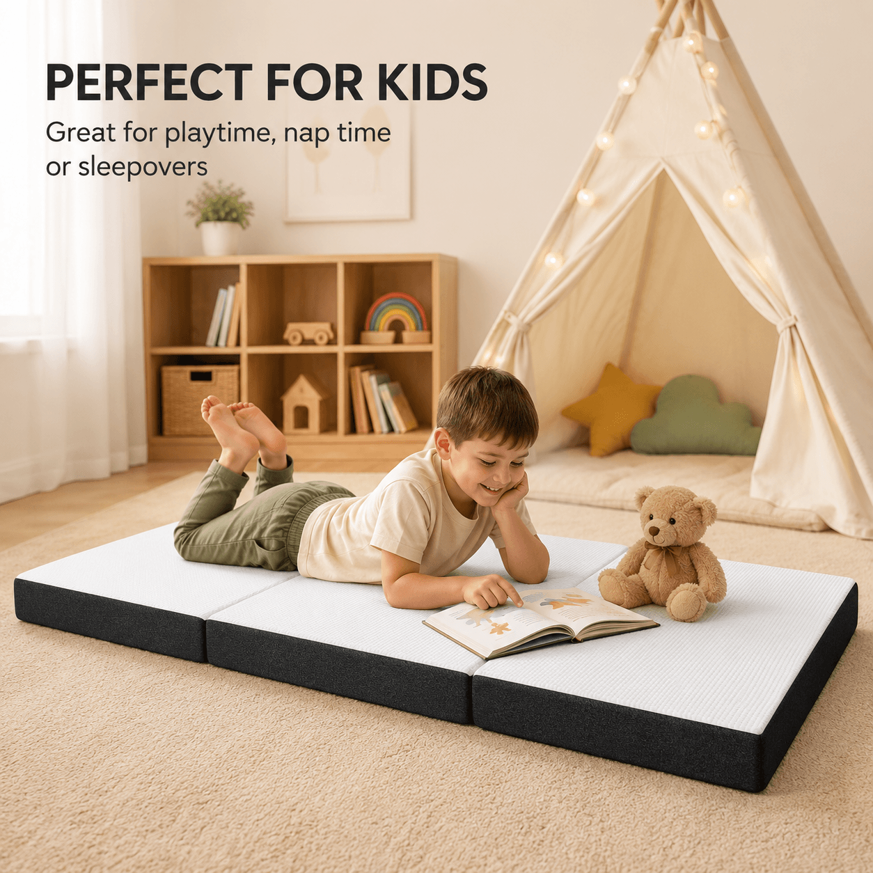 Warebay 3/ 4-Inch Tri-Fold Memory Foam Mattress, Foldable Guest Bed for Bedroom