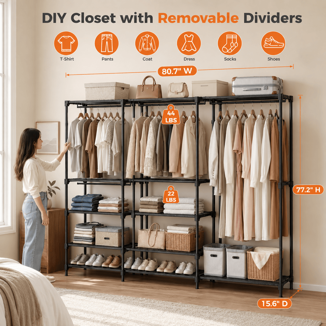 WareBay Open Wardrobe Organizer | Hanging Rod, Shelves & Shoe Storage