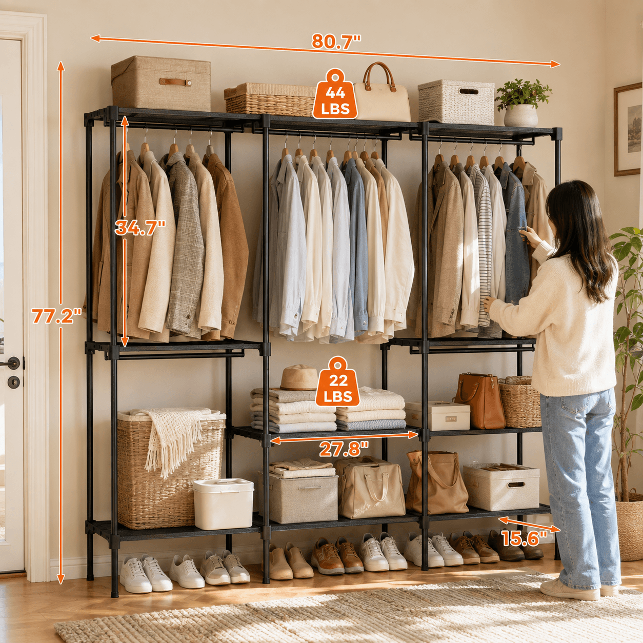 WareBay Open Wardrobe Organizer | Hanging Rod, Shelves & Shoe Storage