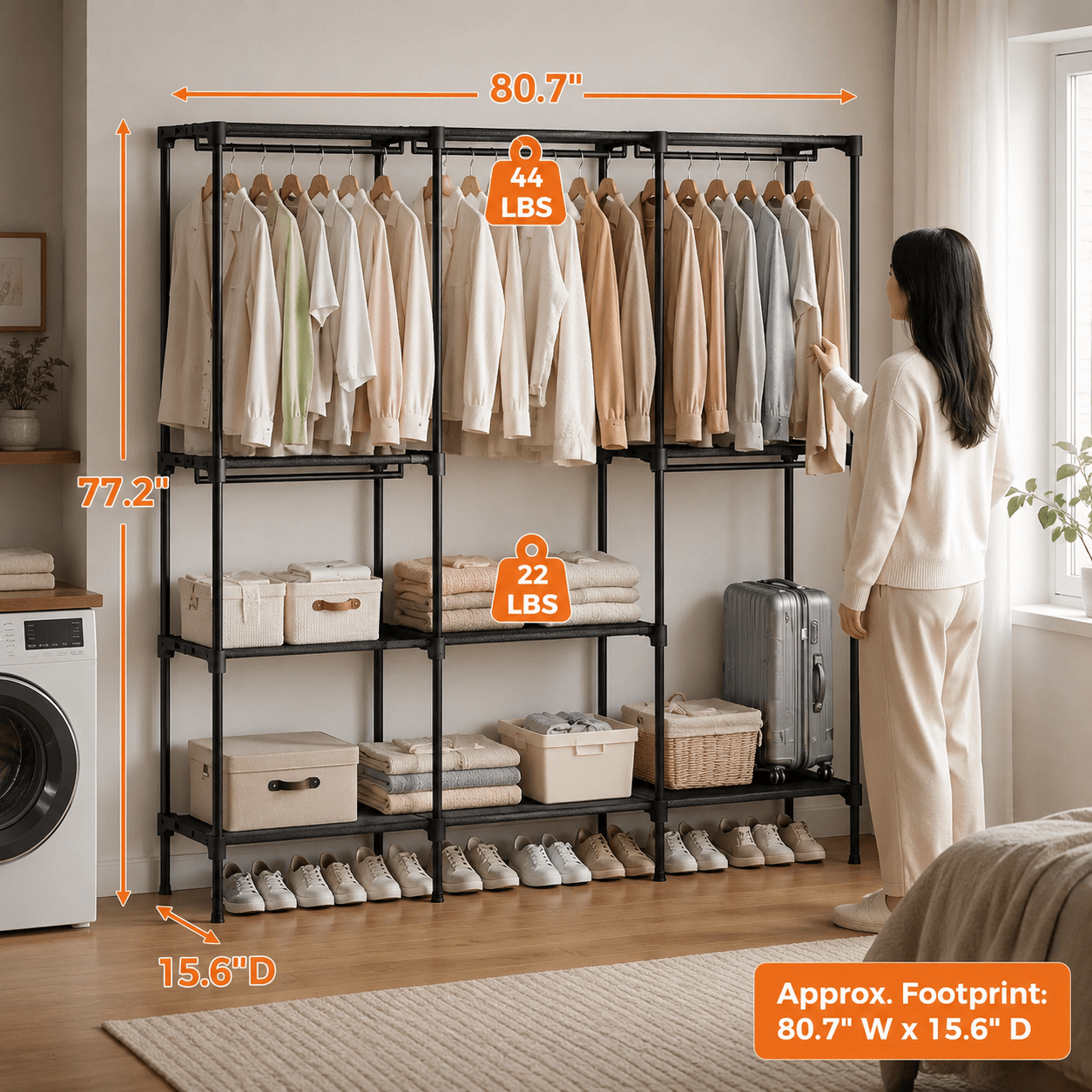 WareBay Open Wardrobe Organizer | Hanging Rod, Shelves & Shoe Storage