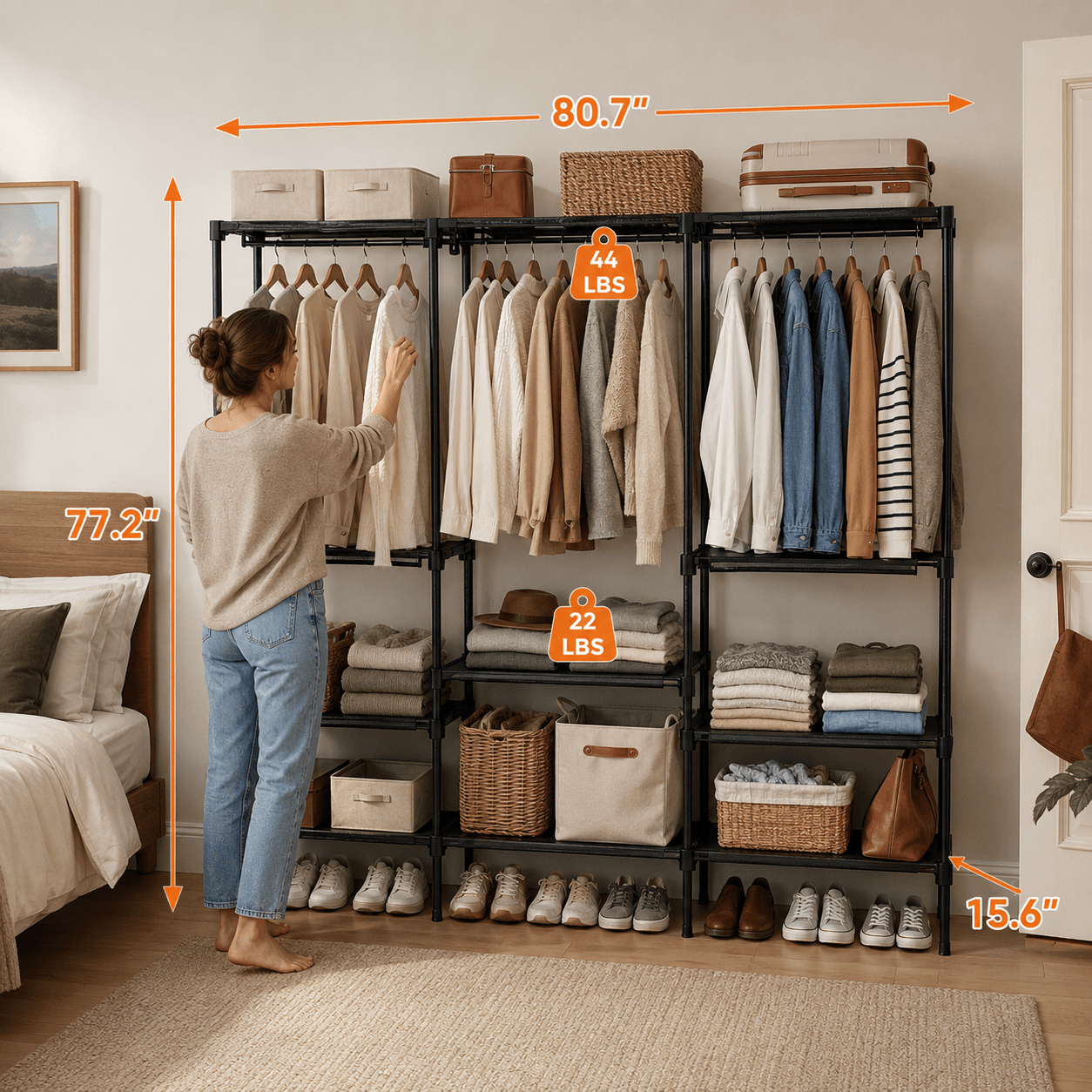 WareBay Open Wardrobe Organizer | Hanging Rod, Shelves & Shoe Storage