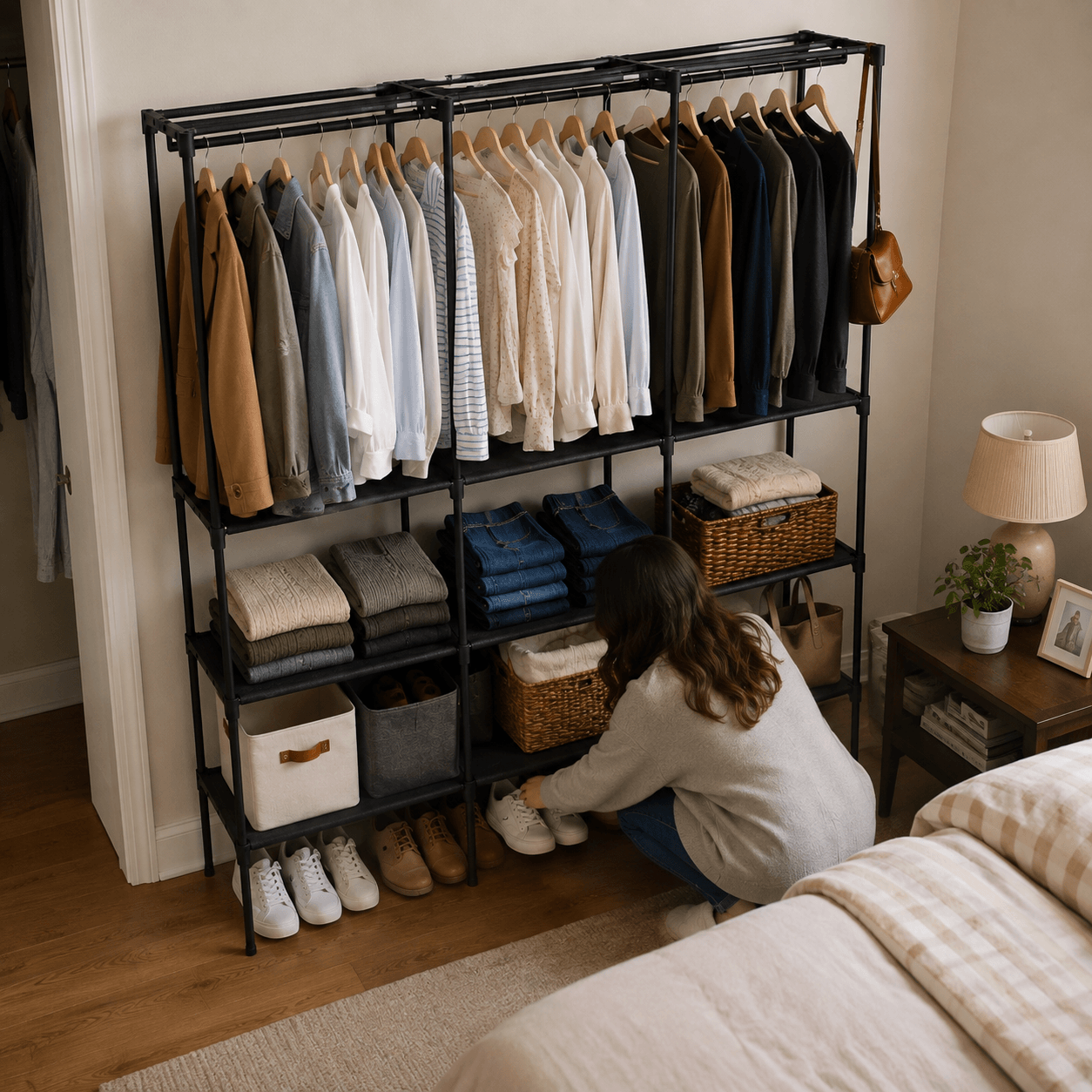 WareBay Open Wardrobe Organizer | Hanging Rod, Shelves & Shoe Storage