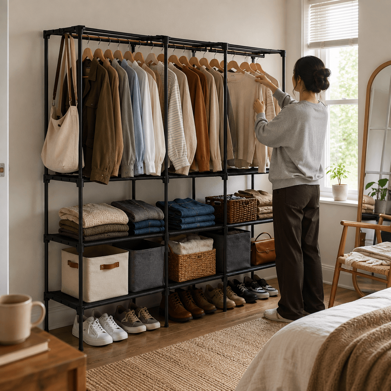 WareBay Open Wardrobe Organizer | Hanging Rod, Shelves & Shoe Storage