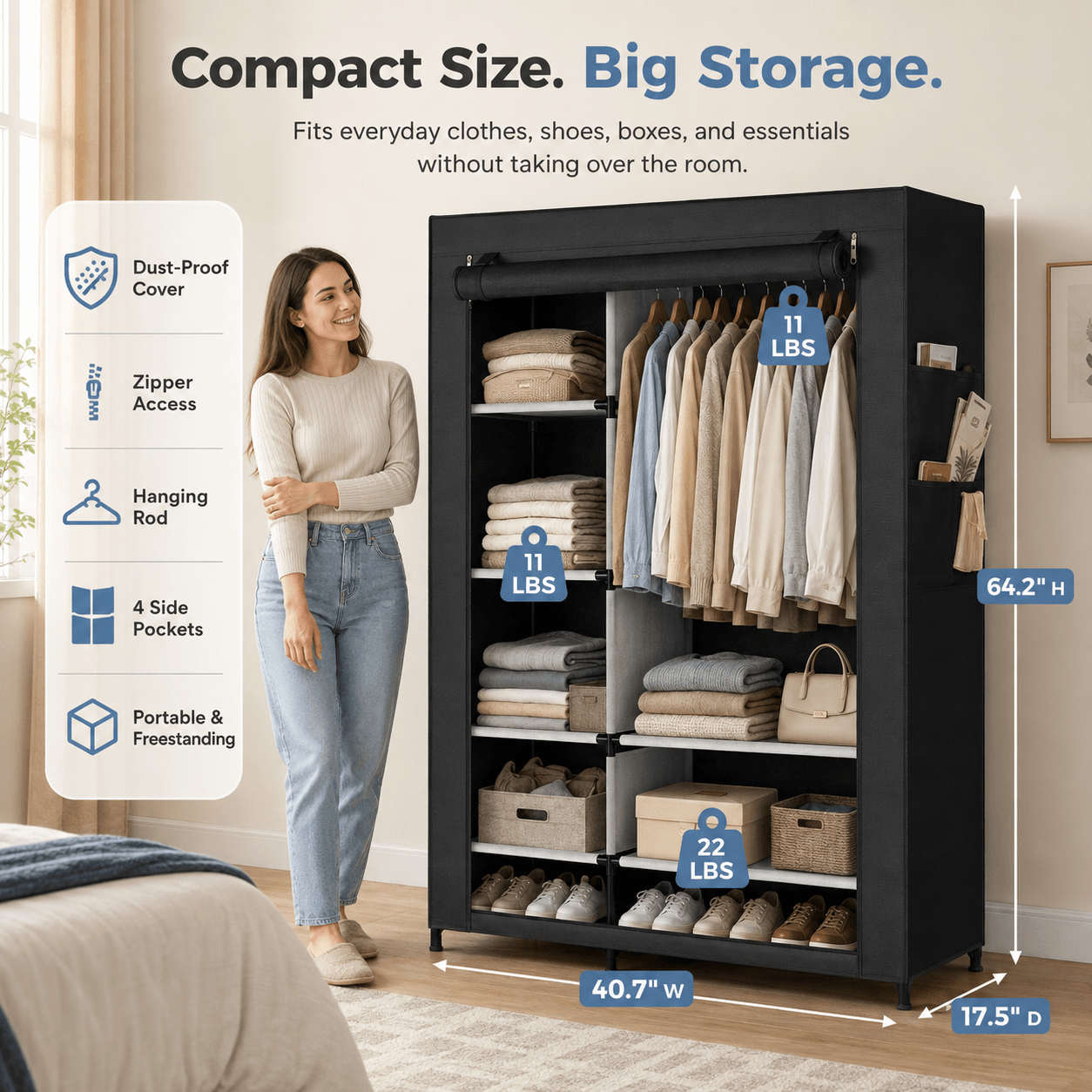 WareBay Portable Wardrobe with Dustproof Cover – Freestanding Clothes Storage Organizer
