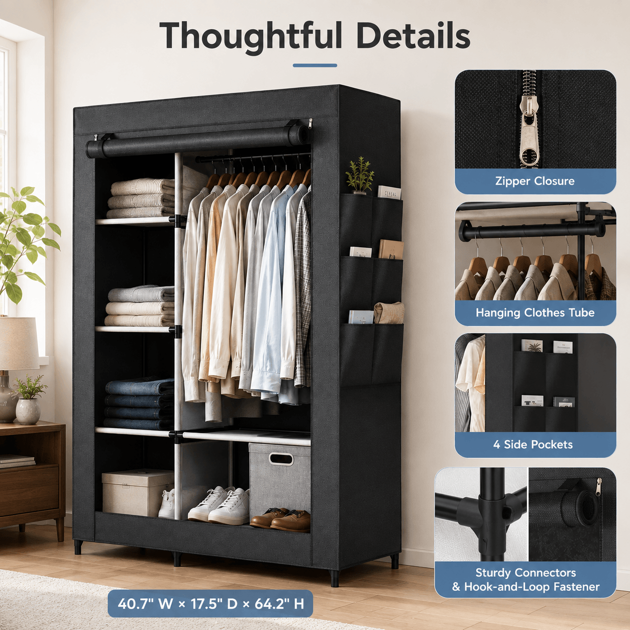 WareBay Portable Wardrobe with Dustproof Cover – Freestanding Clothes Storage Organizer