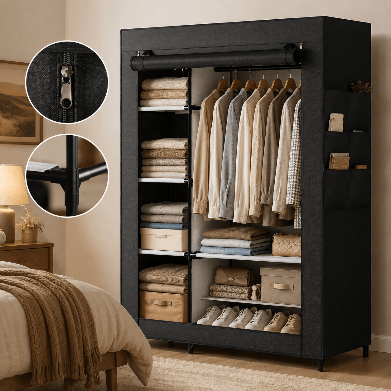 WareBay Portable Wardrobe with Dustproof Cover – Freestanding Clothes Storage Organizer