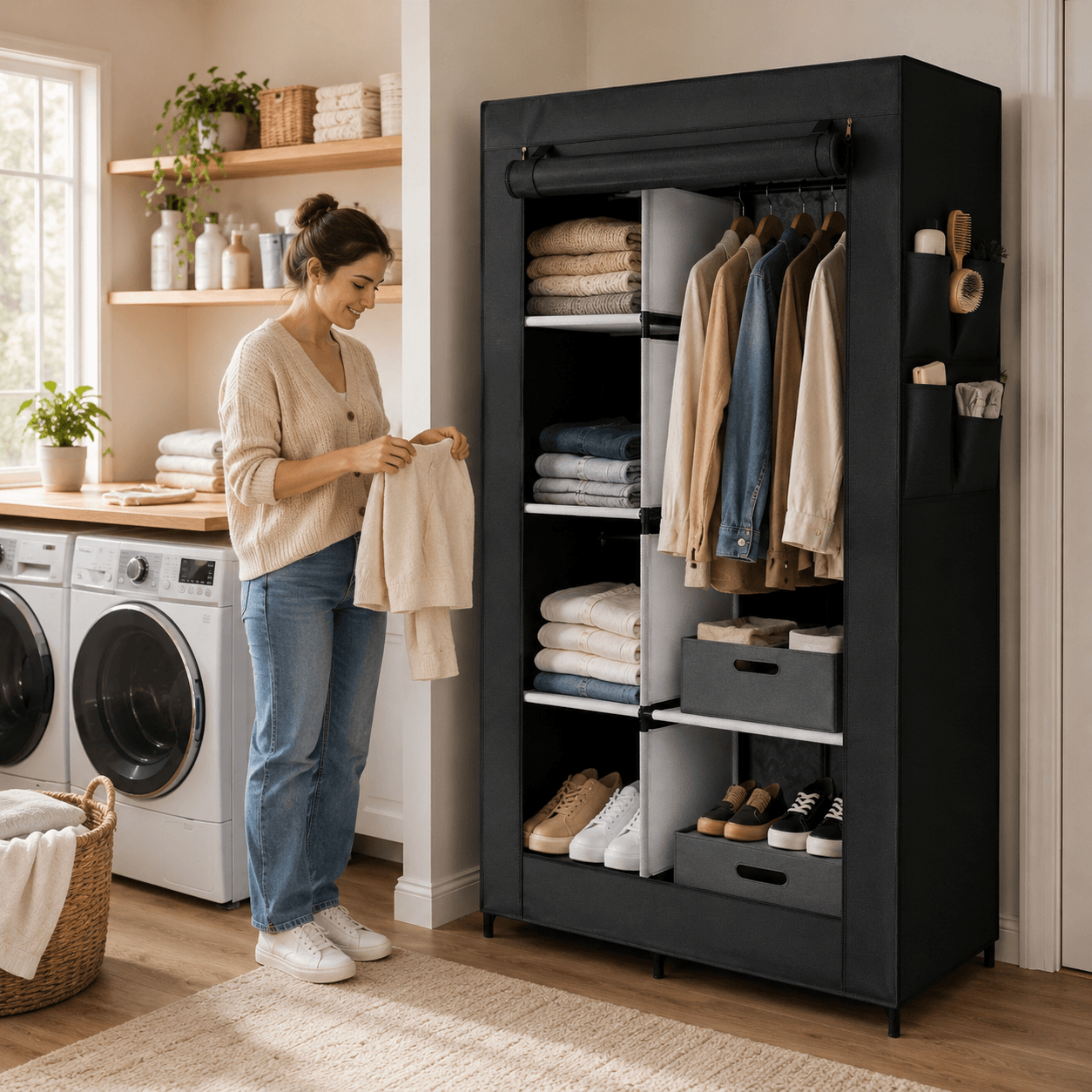 WareBay Portable Wardrobe with Dustproof Cover – Freestanding Clothes Storage Organizer