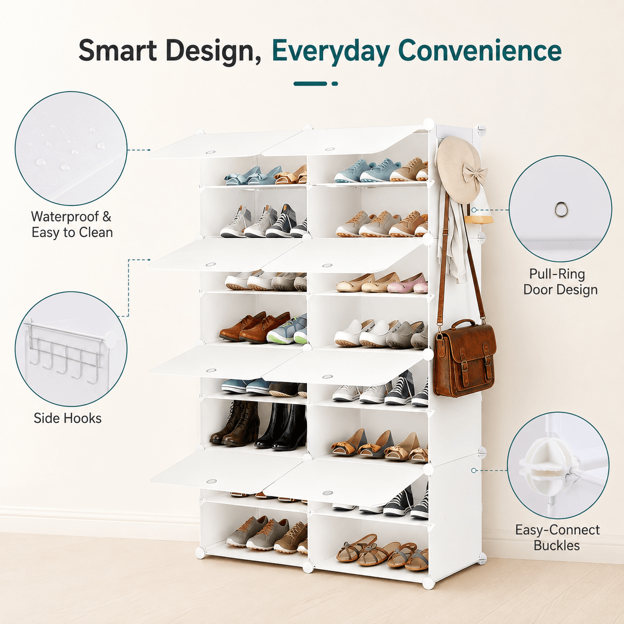 WareBay 6/8-Tier Shoe Cabinet with Door – Stackable Shoe Rack Storage for Entryway