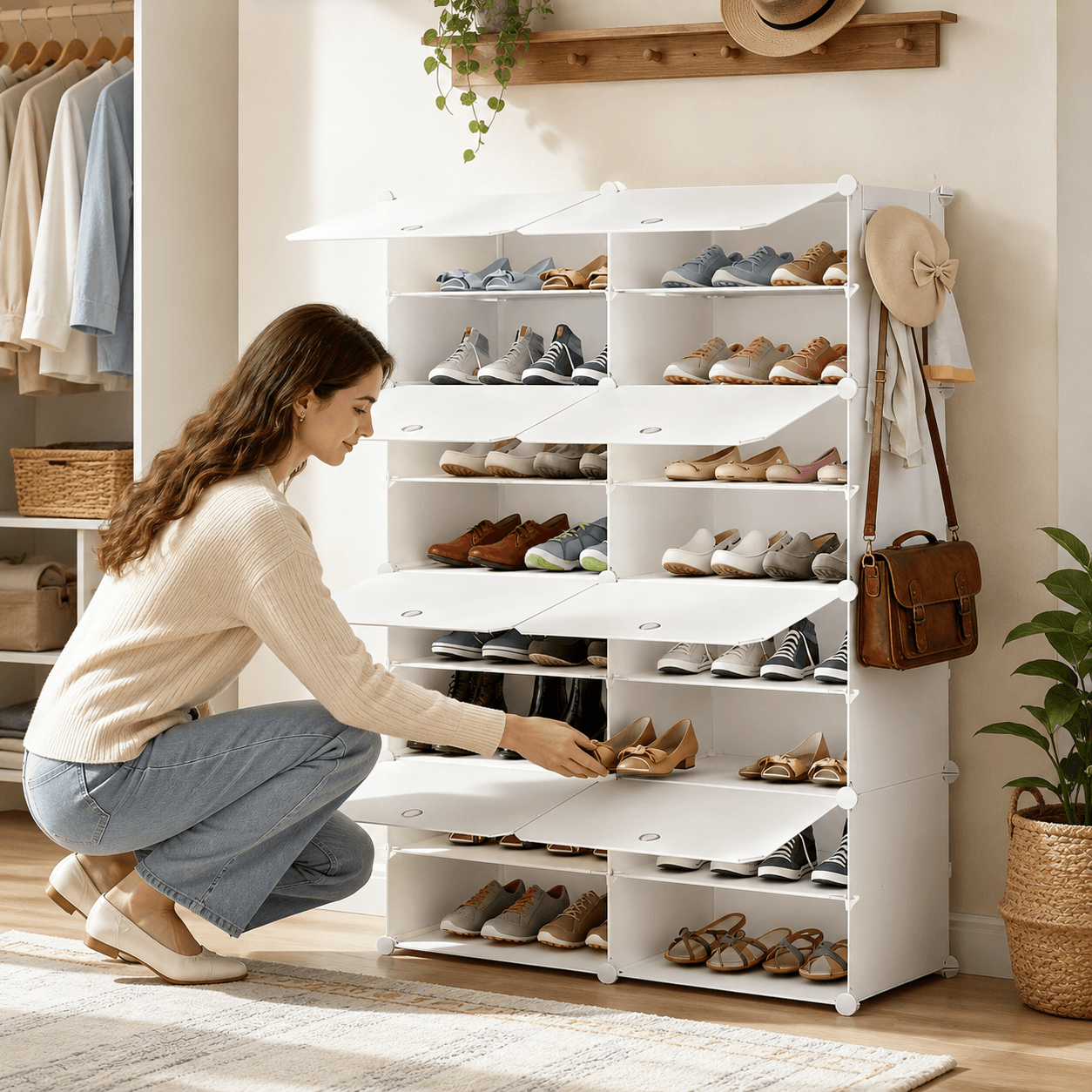 WareBay 6/8-Tier Shoe Cabinet with Door – Stackable Shoe Rack Storage for Entryway