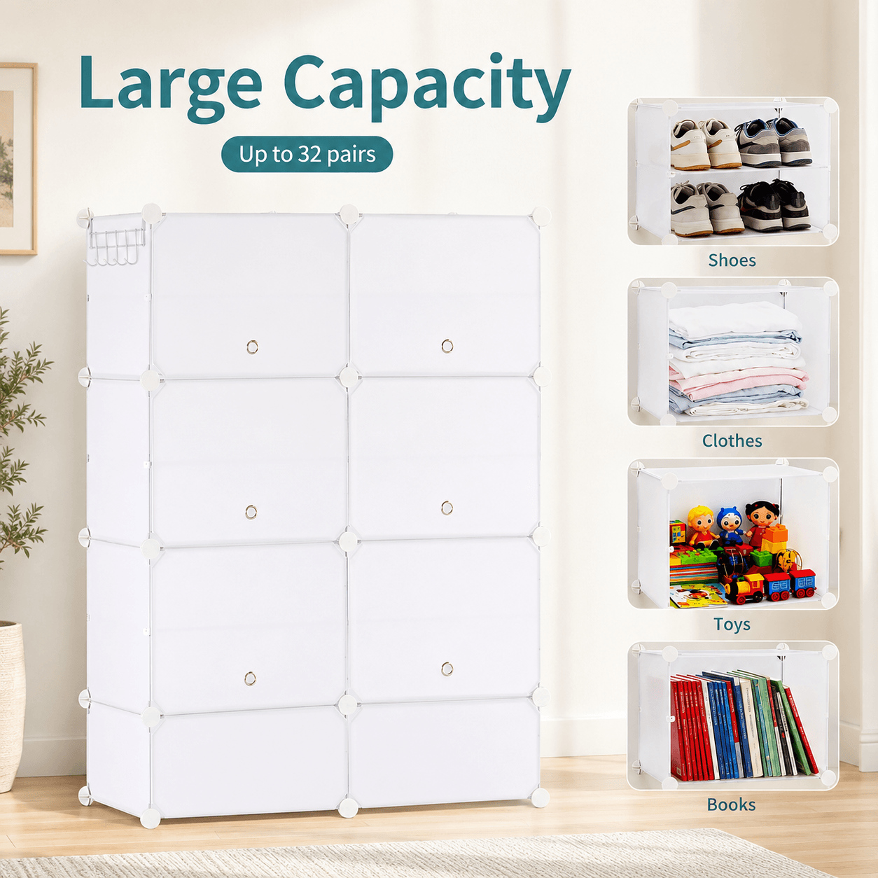WareBay 6/8-Tier Shoe Cabinet with Door – Stackable Shoe Rack Storage for Entryway