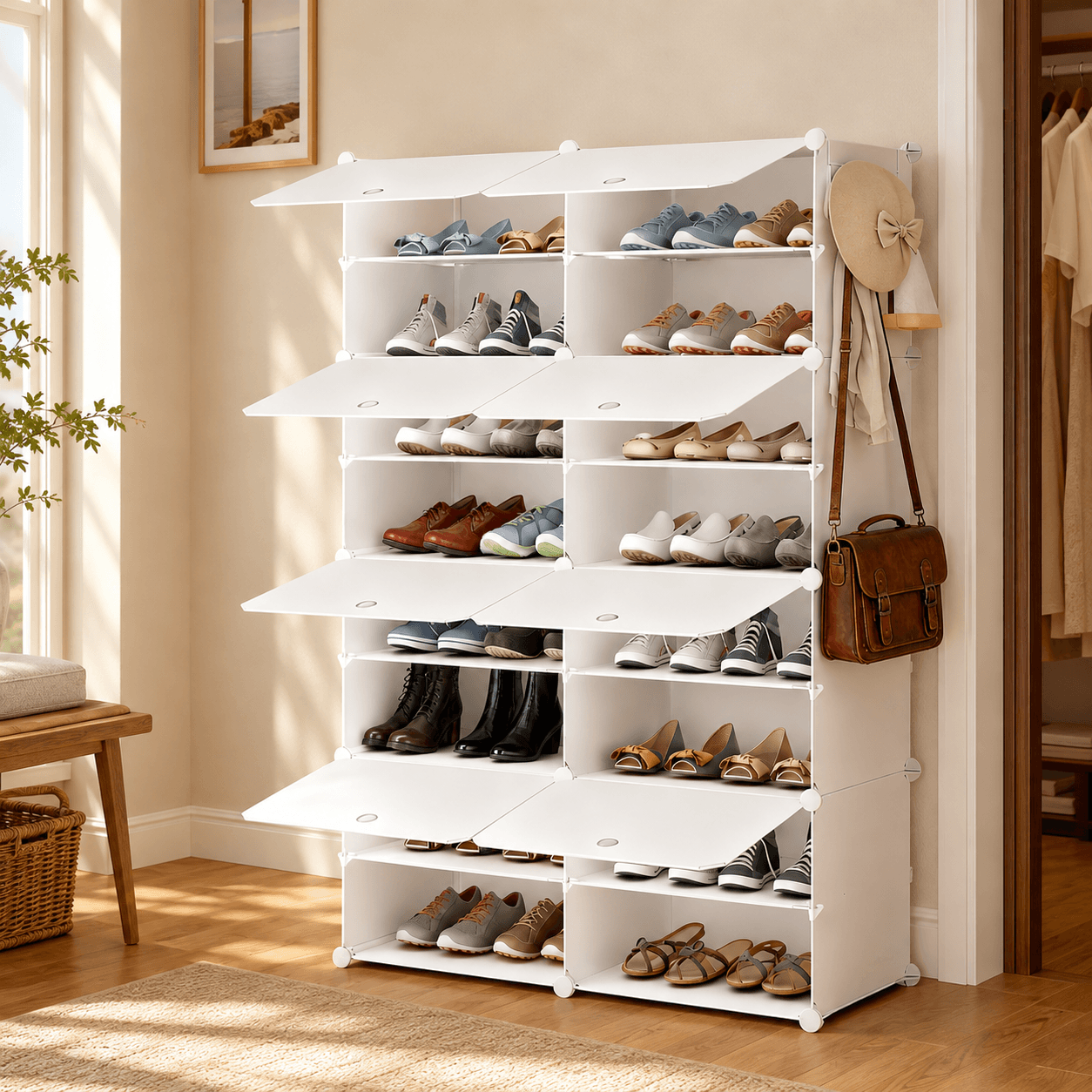 WareBay 6/8-Tier Shoe Cabinet with Door – Stackable Shoe Rack Storage for Entryway