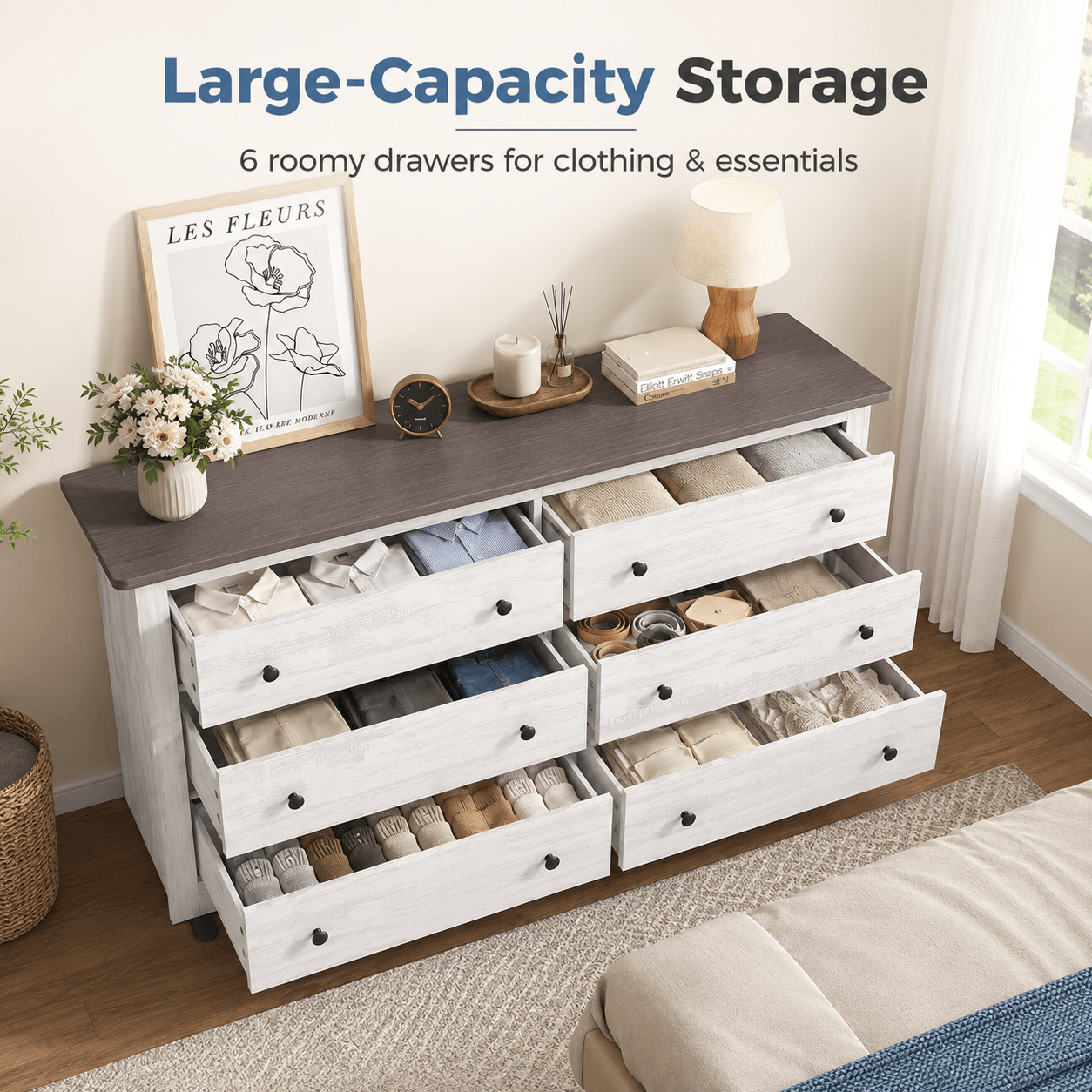 WareBay 59" TV Stand with 6 Drawers – Wooden Entertainment Center with Storage